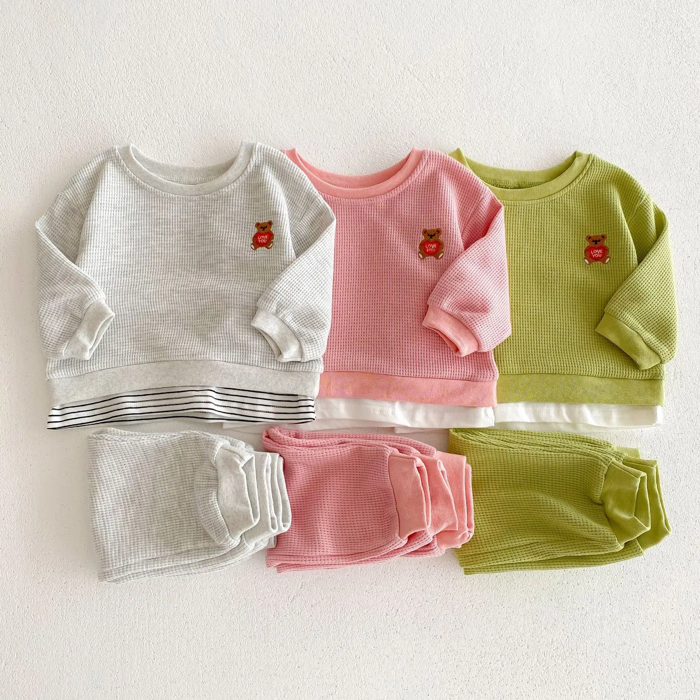 2 Pieces Set Baby Kid Girls Sports Solid Color Cartoon Hoodies Sweatshirts And Pants Wholesale 23101963