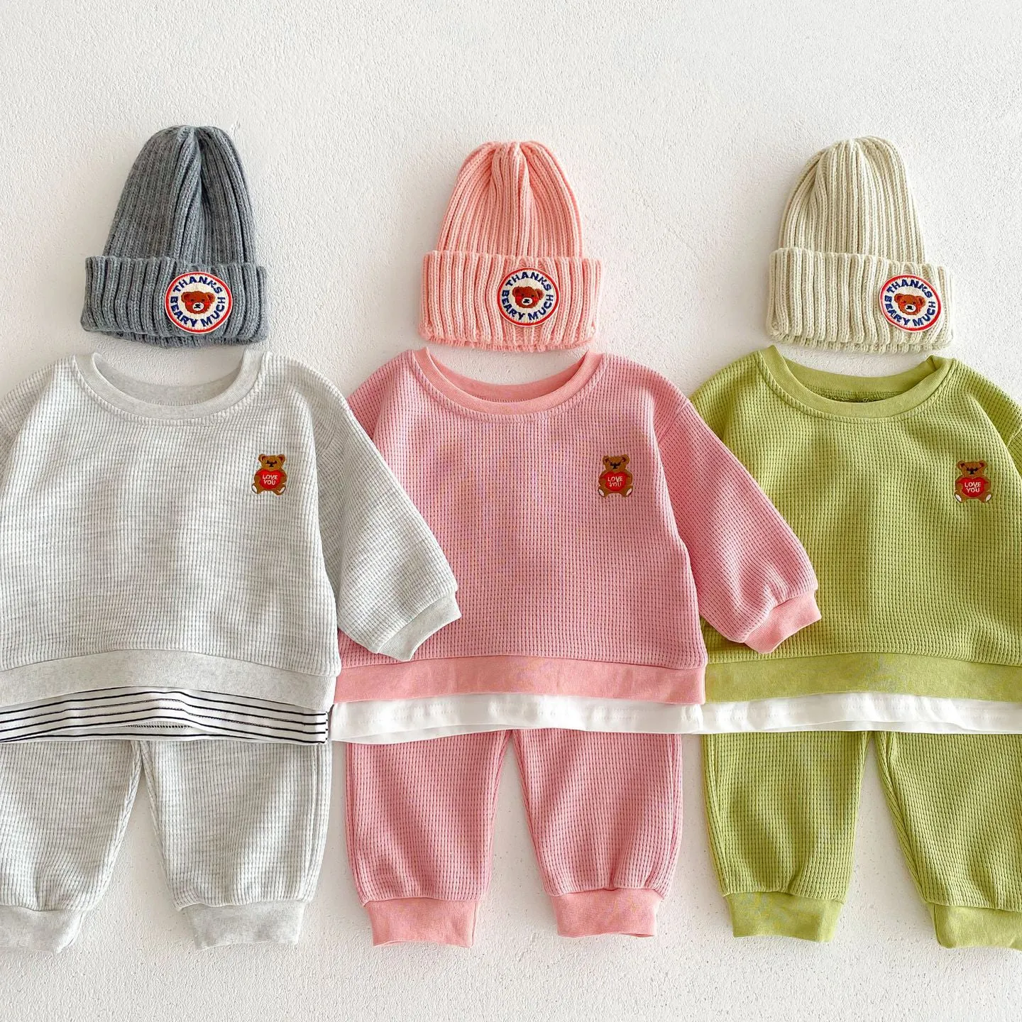 2 Pieces Set Baby Kid Girls Sports Solid Color Cartoon Hoodies Sweatshirts And Pants Wholesale 23101963