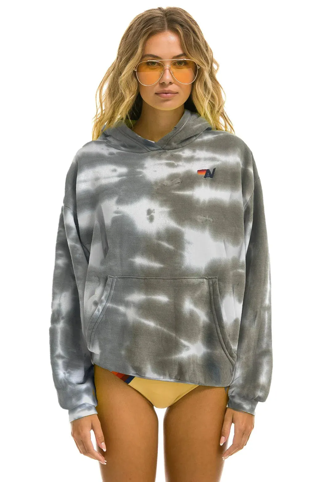 Relaxed Fit Hand-Dyed Tie-Dye Pullover Hoodie in Grey and Olive by Aviator Nation