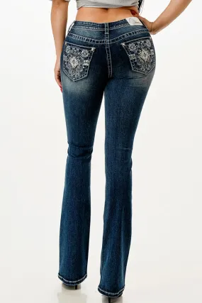 Aztec Embellishment Mid Rise Bootcut Jeans