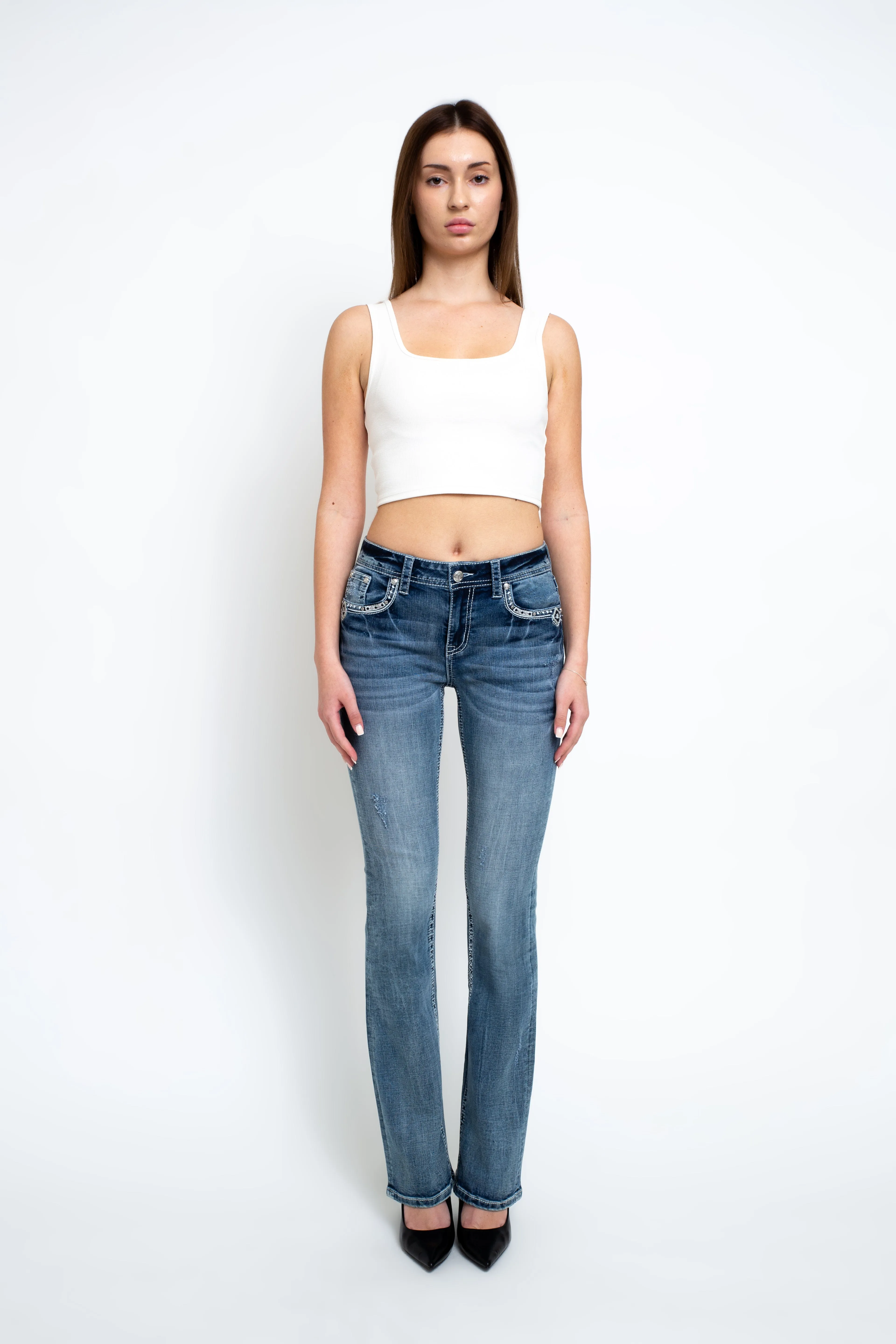 Aztec Modify Embellished Mid Rise Bootcut Jeans