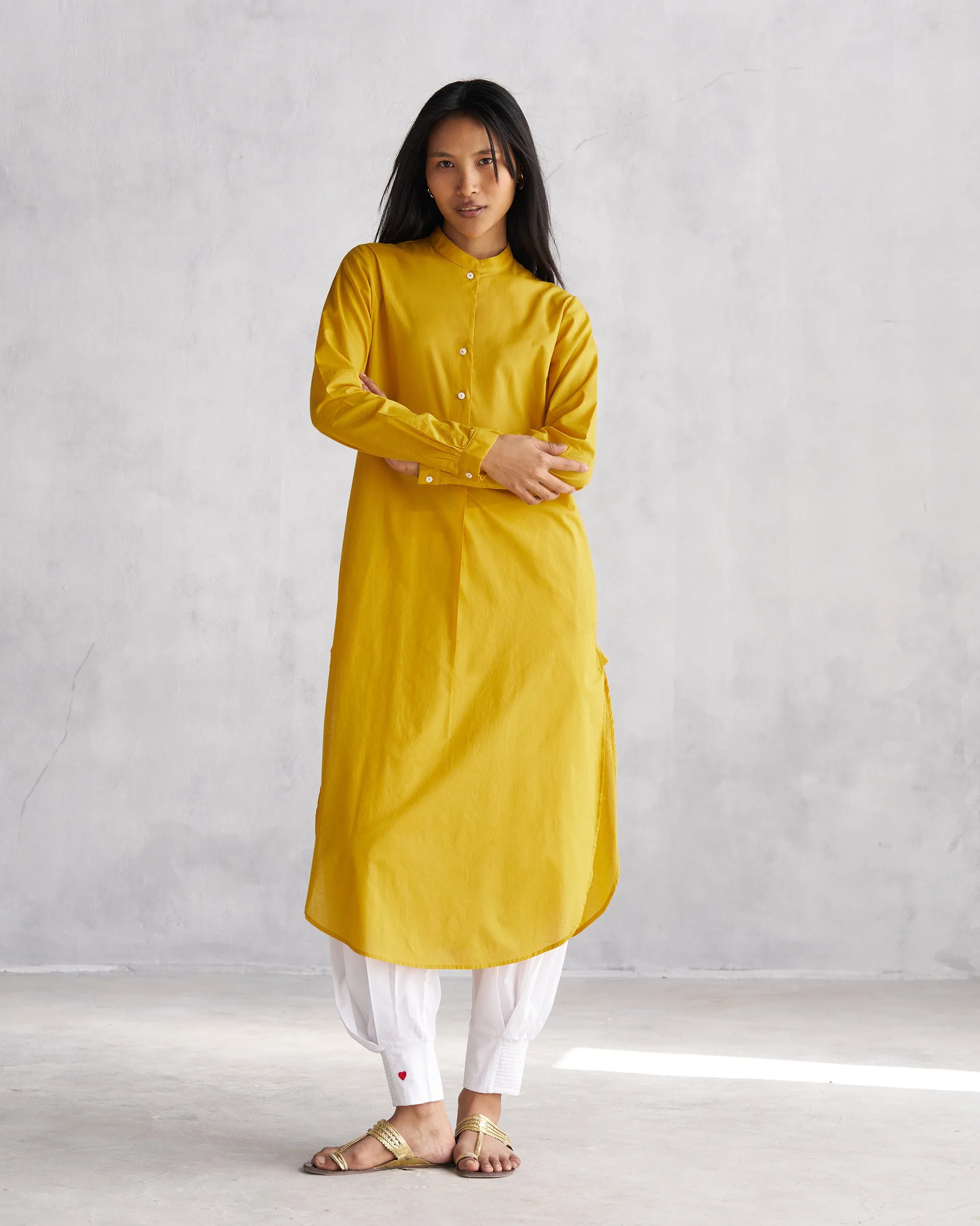 Basic Long Length Kurta - Ochre