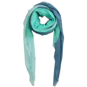 Blue Pacific Dream Cashmere and Silk Scarf in Denim Blue Teal and Mint 47 x 37