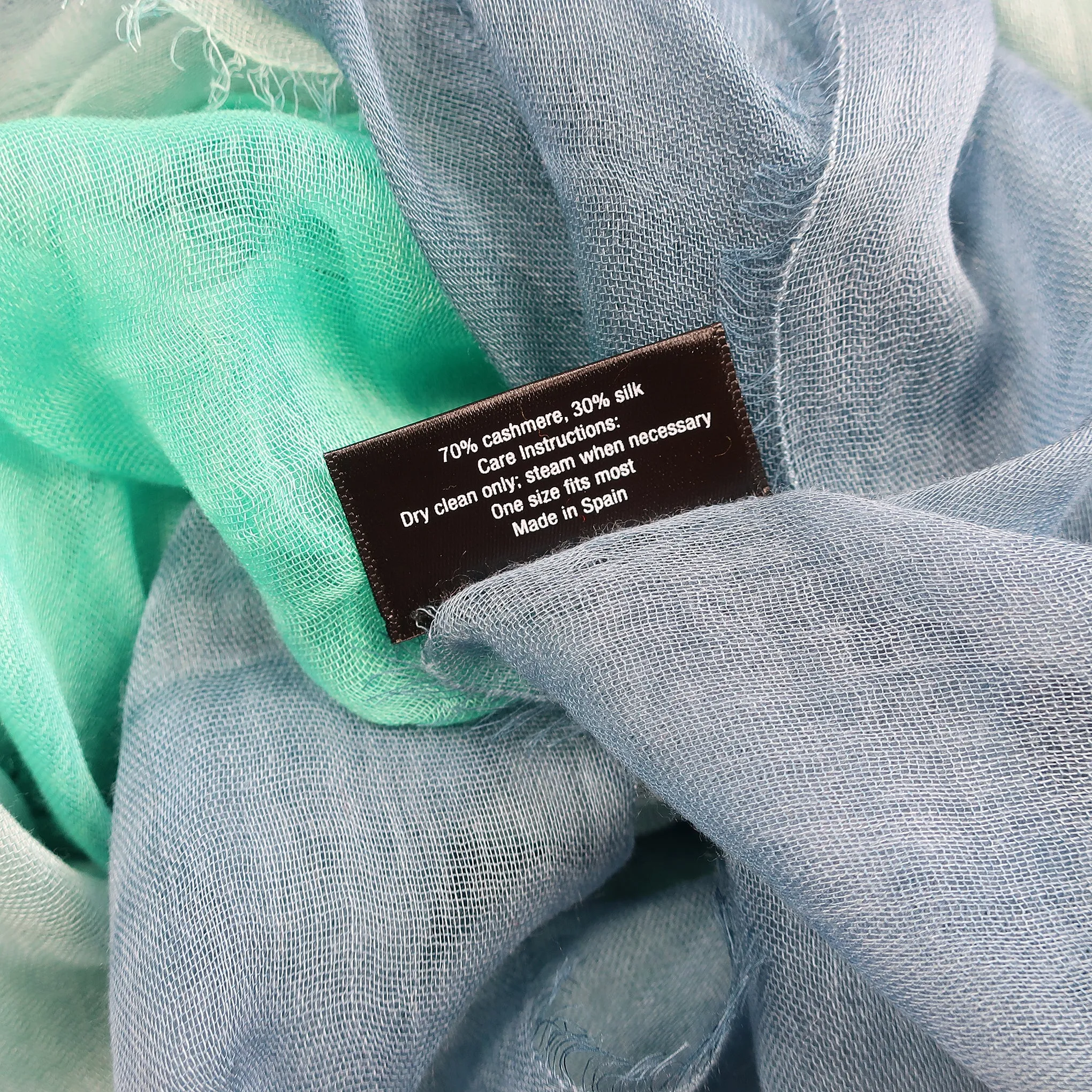 Blue Pacific Dream Cashmere and Silk Scarf in Denim Blue Teal and Mint 47 x 37