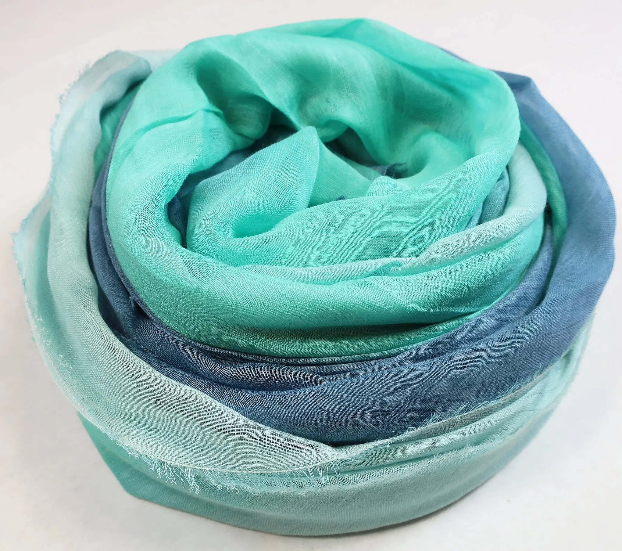 Blue Pacific Dream Cashmere and Silk Scarf in Denim Blue Teal and Mint 47 x 37