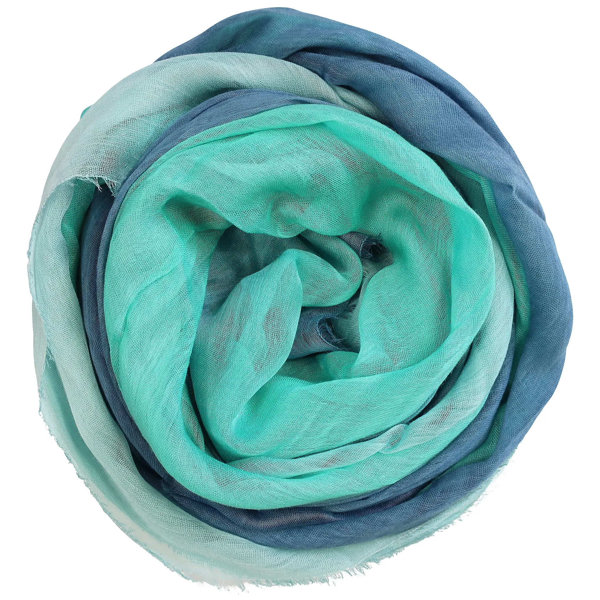 Blue Pacific Dream Cashmere and Silk Scarf in Denim Blue Teal and Mint 47 x 37