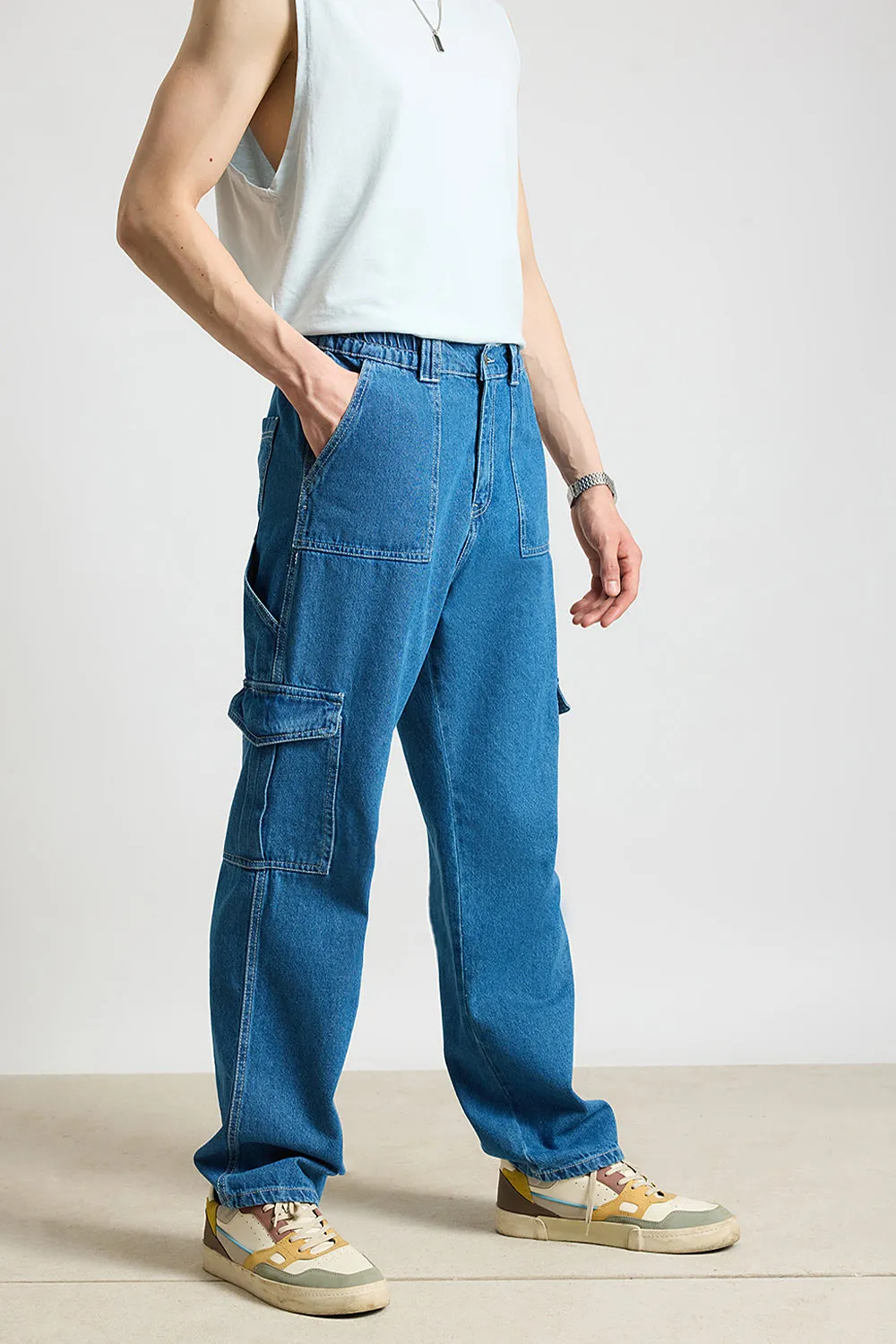 Blue Utility Men's Cargo Jeans