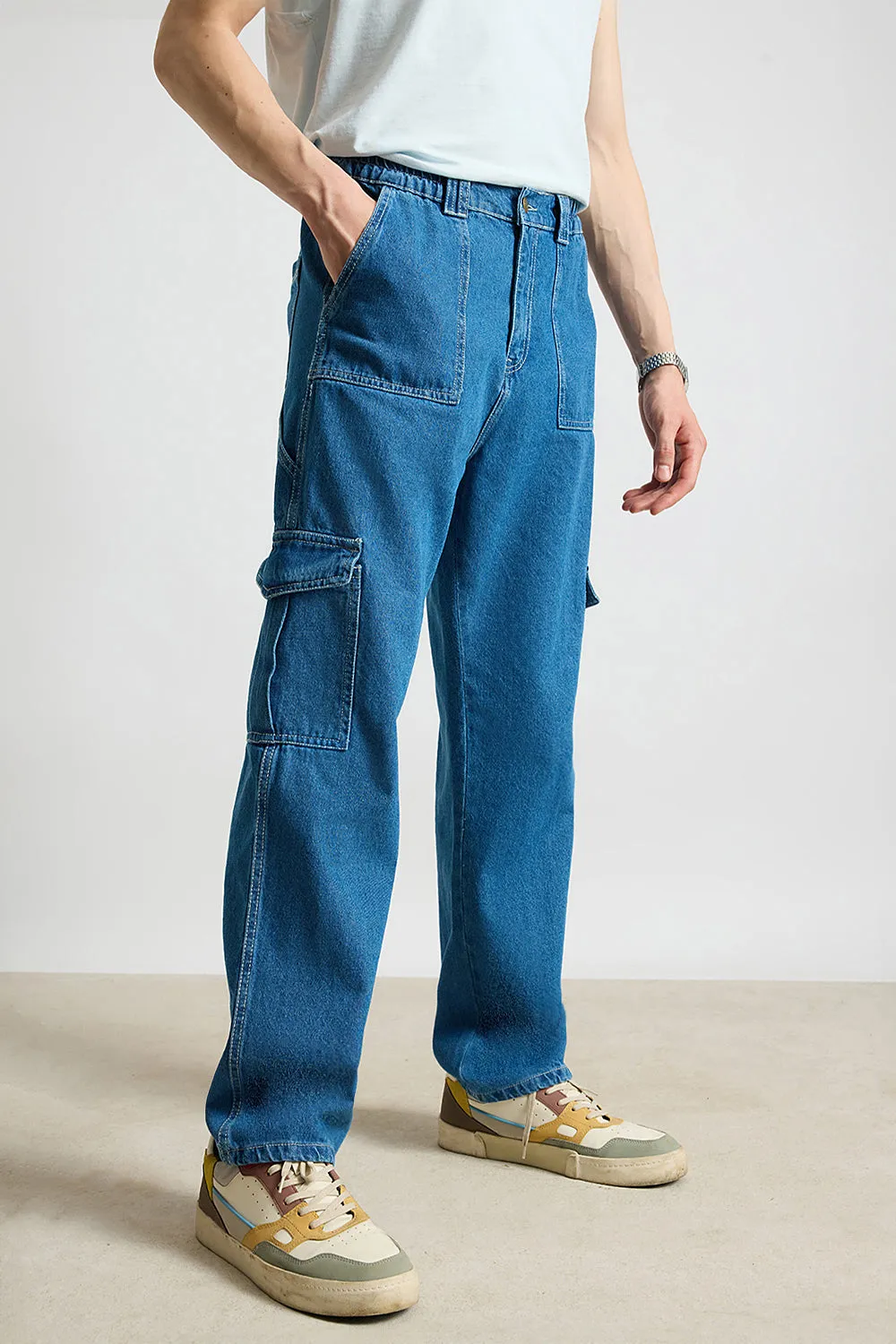 Blue Utility Men's Cargo Jeans