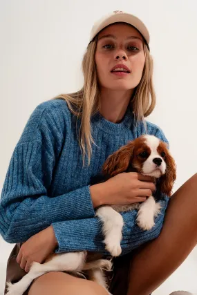 Boxy Chunky Stitch Sweater in Blue