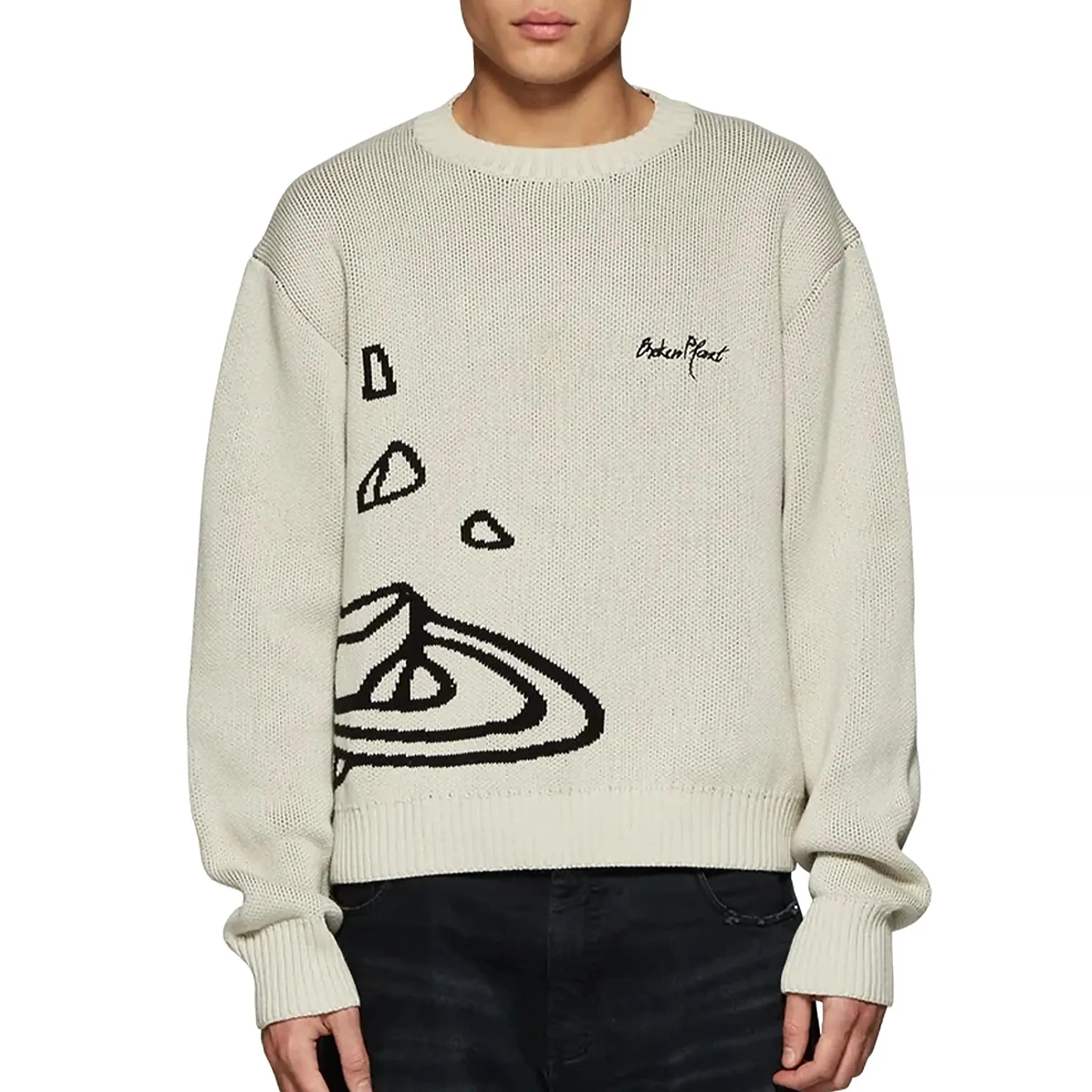 Broken Planet Bone White Planet Knit Sweatshirt