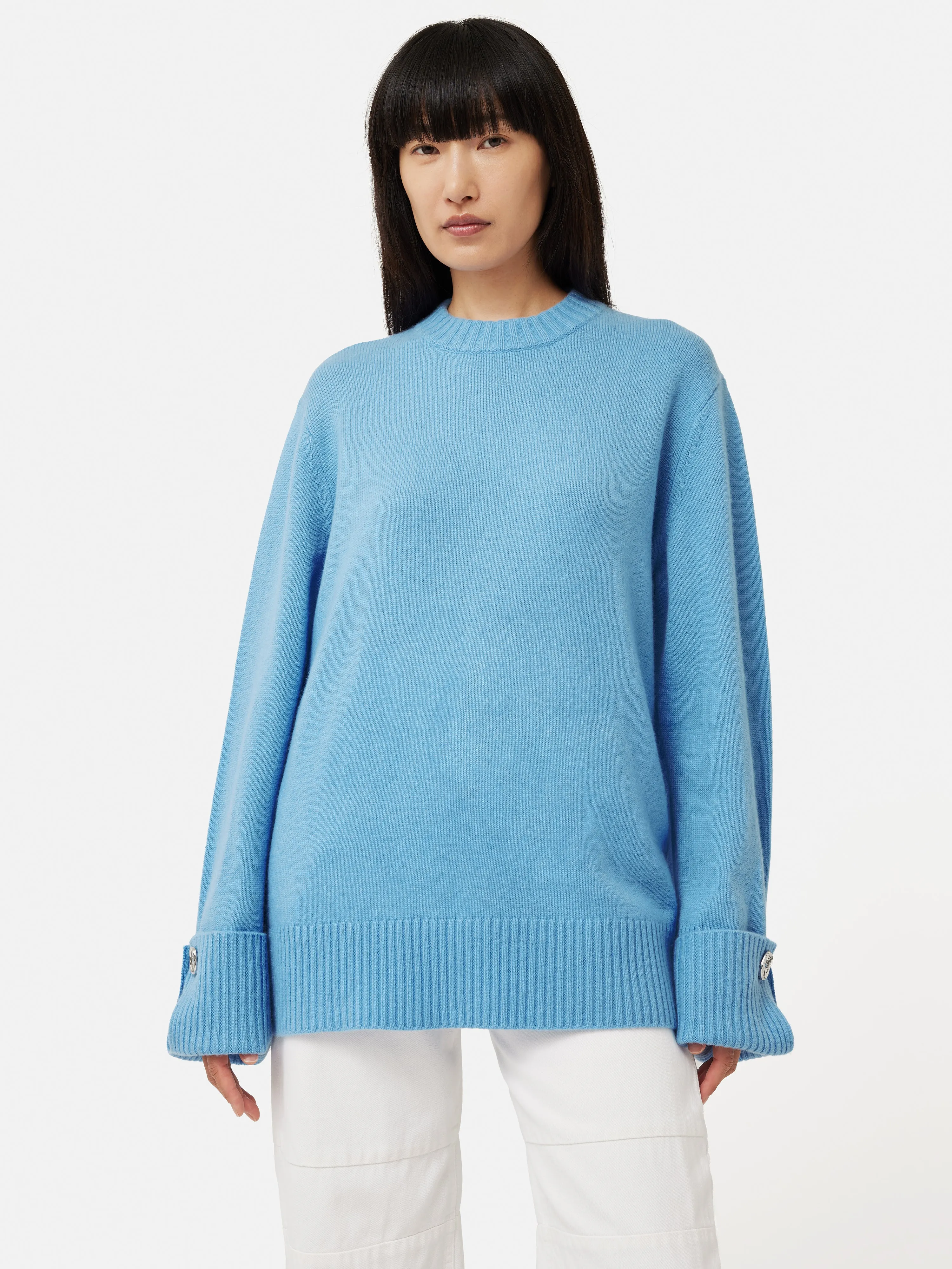 Button Detail Oversized Jumper | Blue