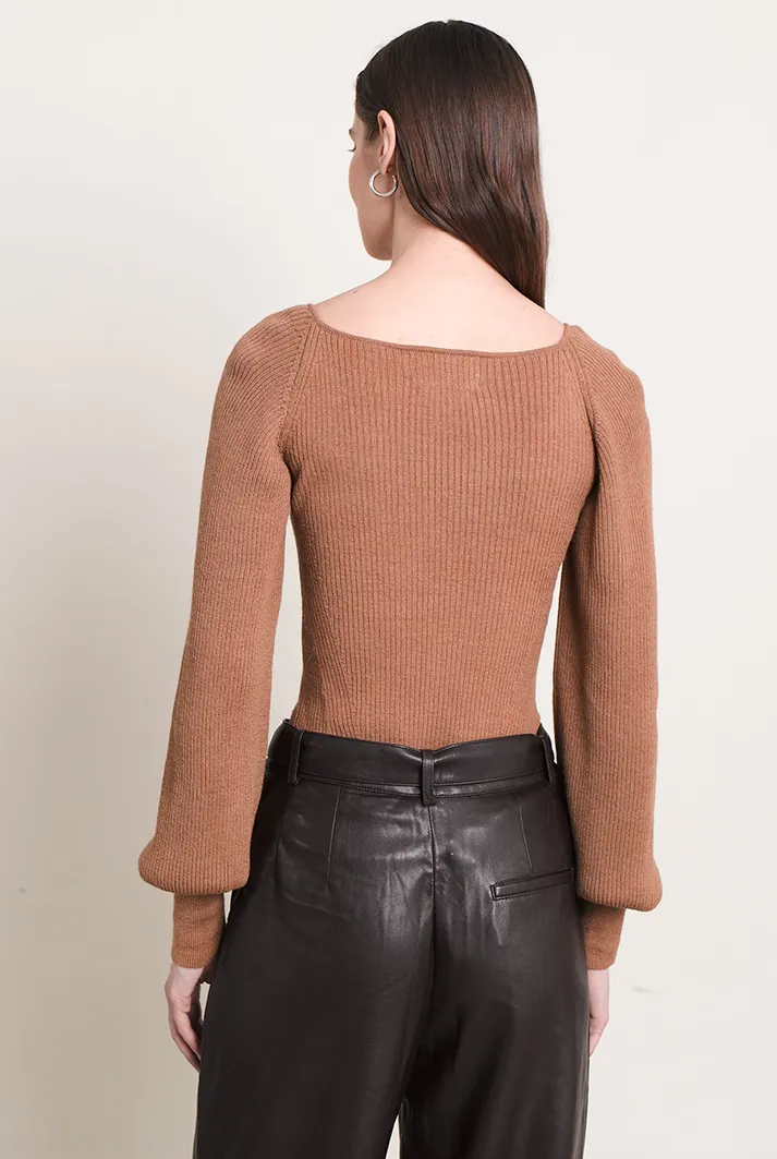 Camila Ribbed Square Neck Sweater | Camel