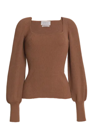 Camila Ribbed Square Neck Sweater | Camel