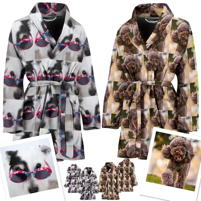 Custom Face or Photo Fleece Robe Personalized All Over Print Pajama Kimono Robe for Men Women