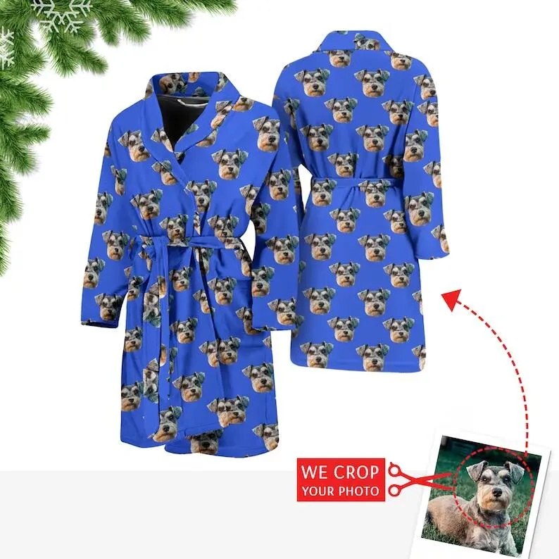 Custom Face or Photo Fleece Robe Personalized All Over Print Pajama Kimono Robe for Men Women