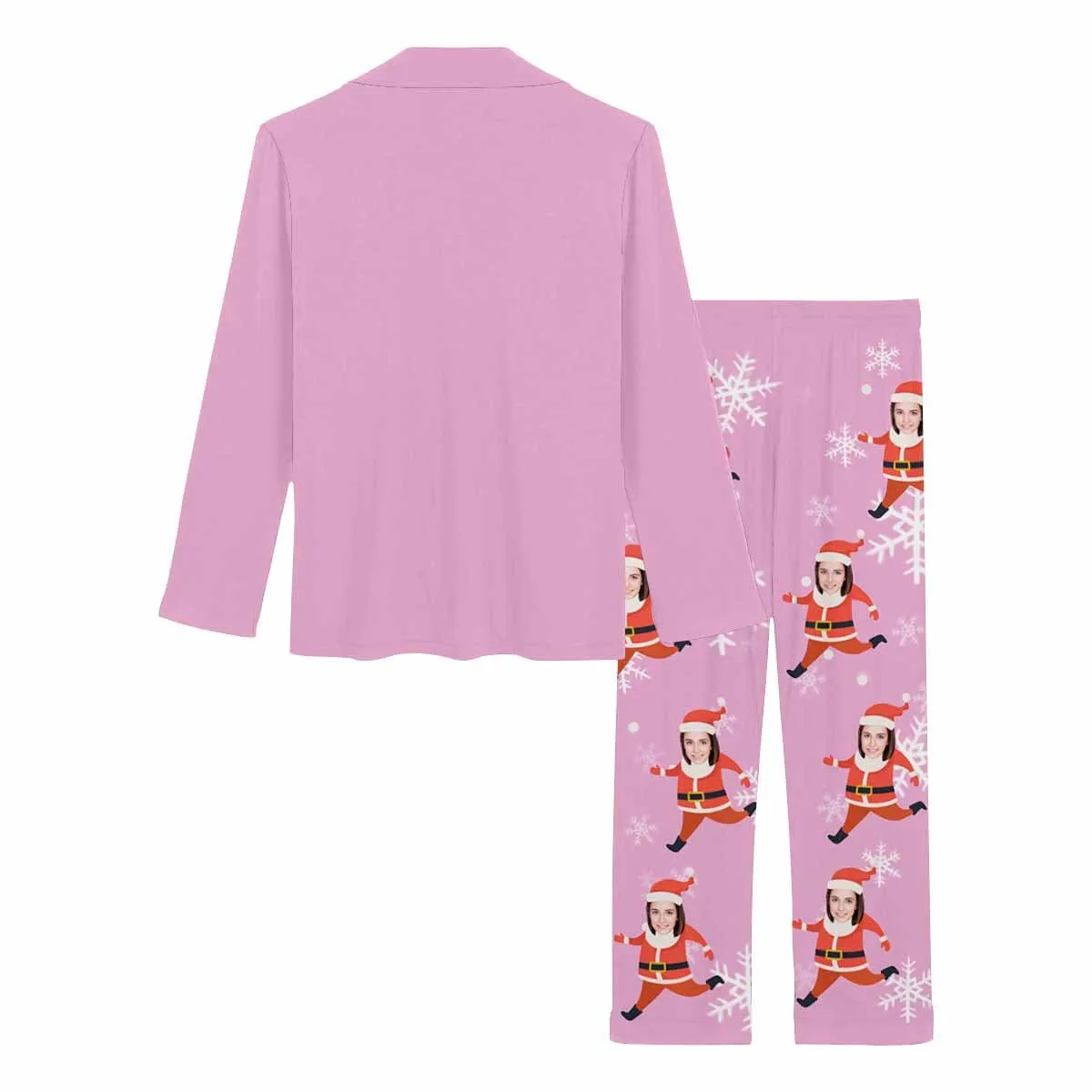 Custom Face Santa Claus Sleepwear Couple Matching V-Neck Long Pajama Set Best Christmas Gift