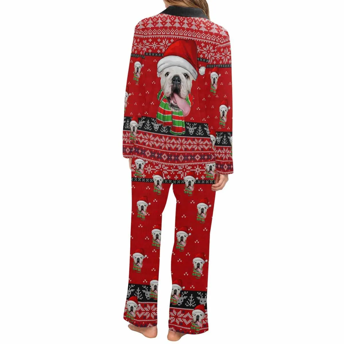 Custom Pet Big Face Christmas Sleepwear Personalized Men Women's Long Pajama Set