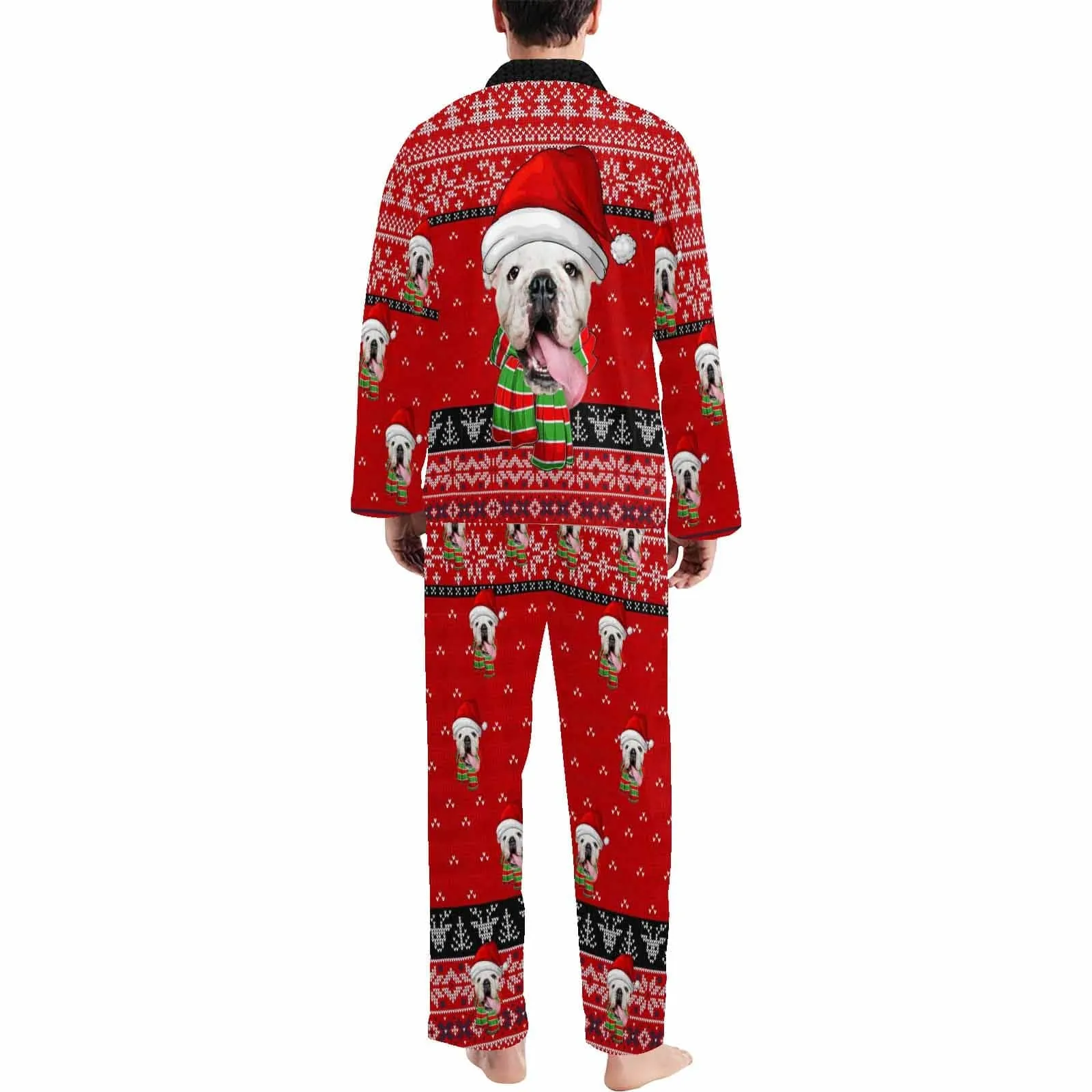 Custom Pet Big Face Christmas Sleepwear Personalized Men Women's Long Pajama Set