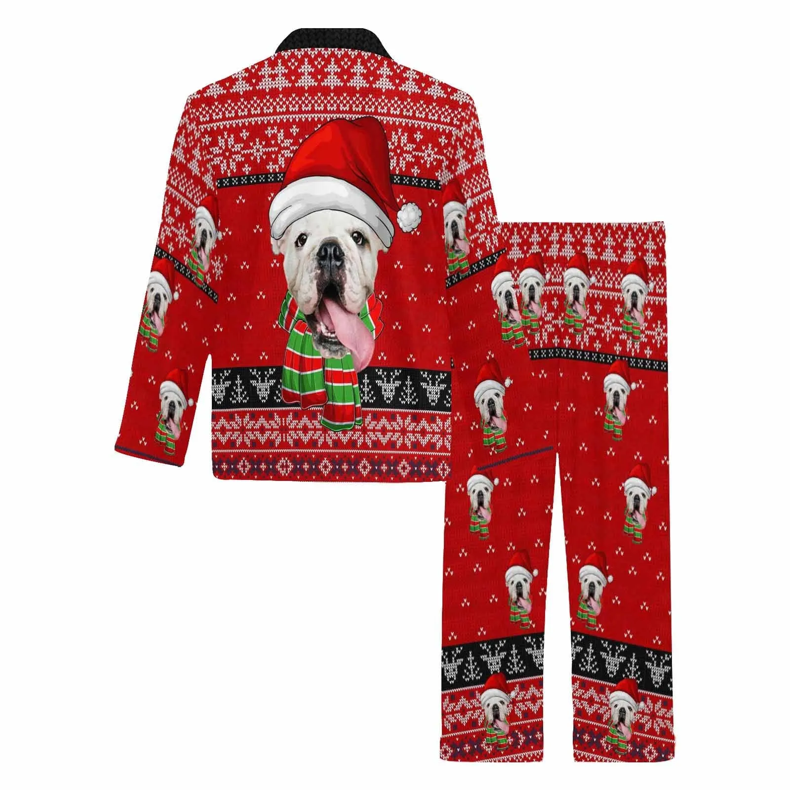 Custom Pet Big Face Christmas Sleepwear Personalized Men Women's Long Pajama Set