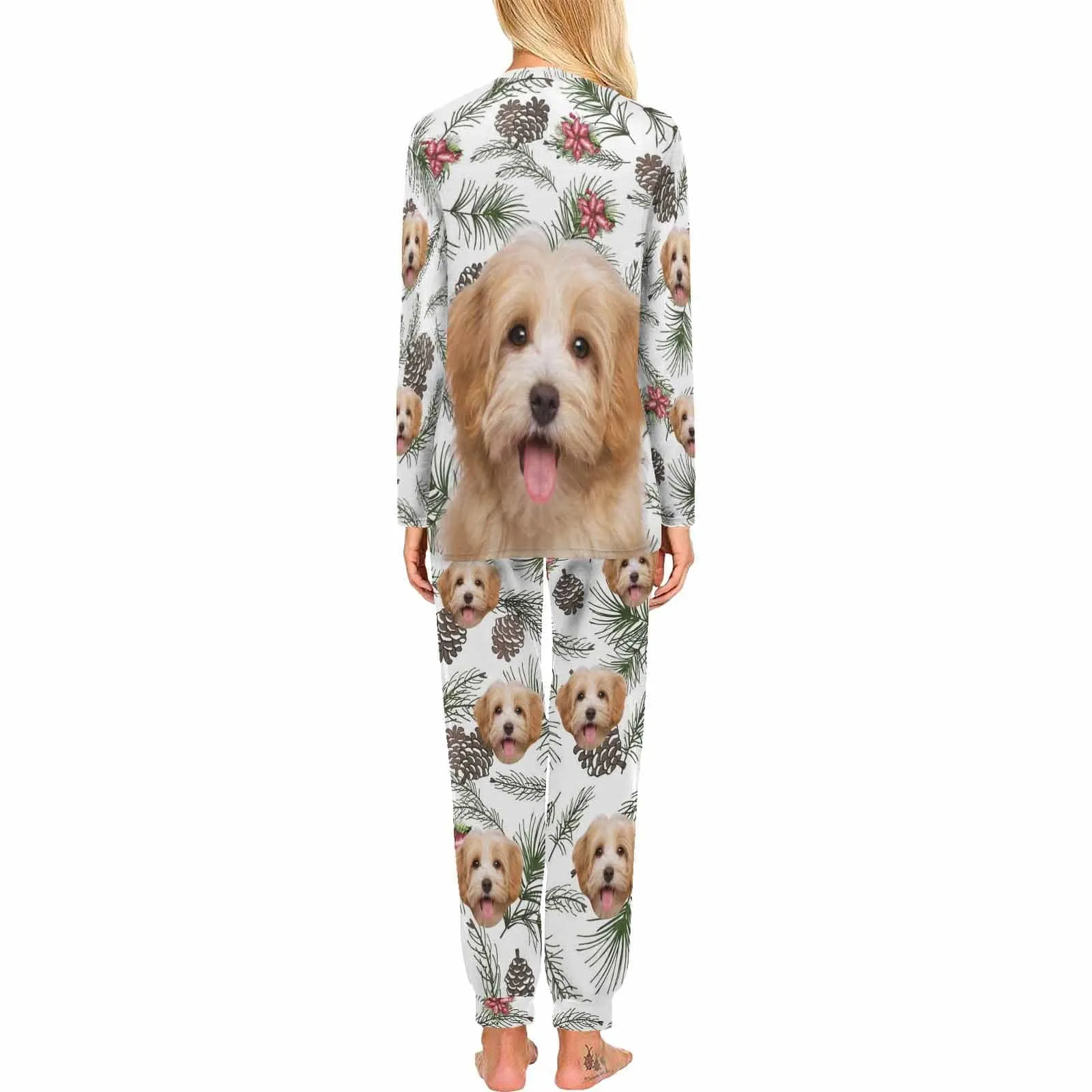 Custom Pet Big Face Pine Sleepwear Personalized Men Women's Long Pajama Set