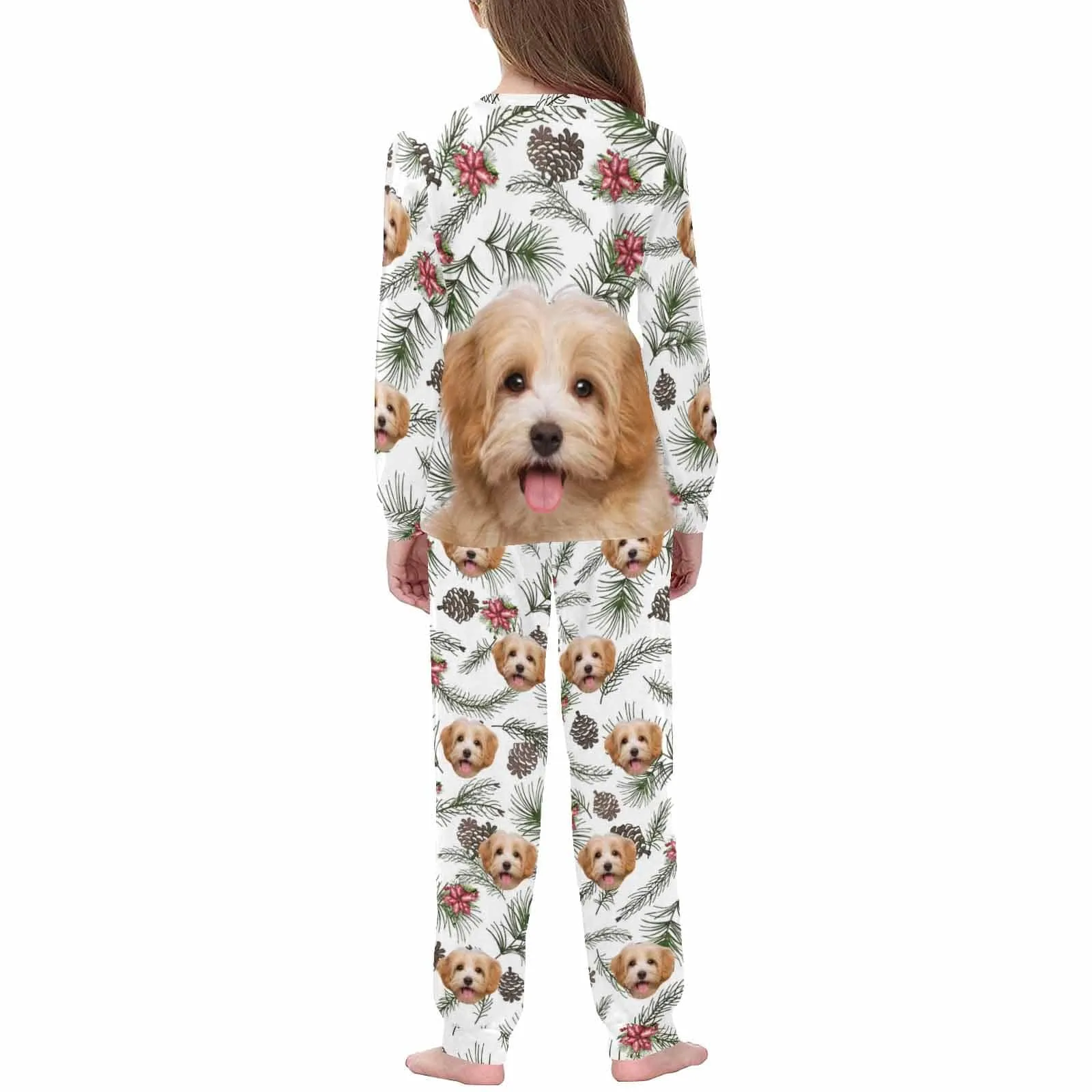 Custom Pet Big Face Pine Sleepwear Personalized Men Women's Long Pajama Set