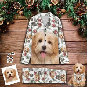 Custom Pet Big Face Pine Sleepwear Personalized Men Women's Long Pajama Set