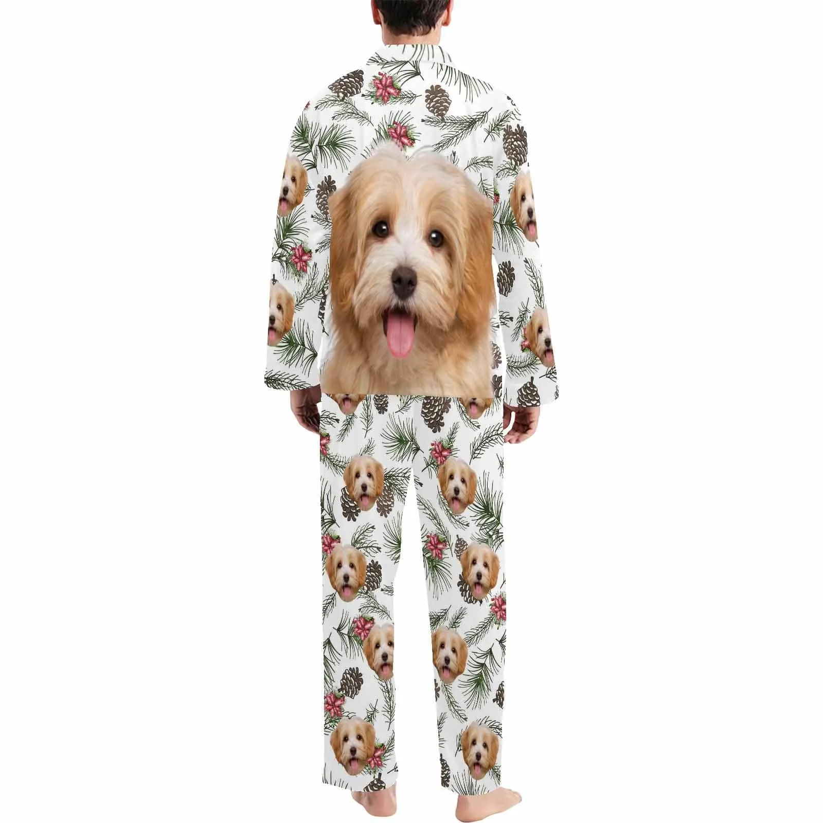 Custom Pet Big Face Pine Sleepwear Personalized Men Women's Long Pajama Set