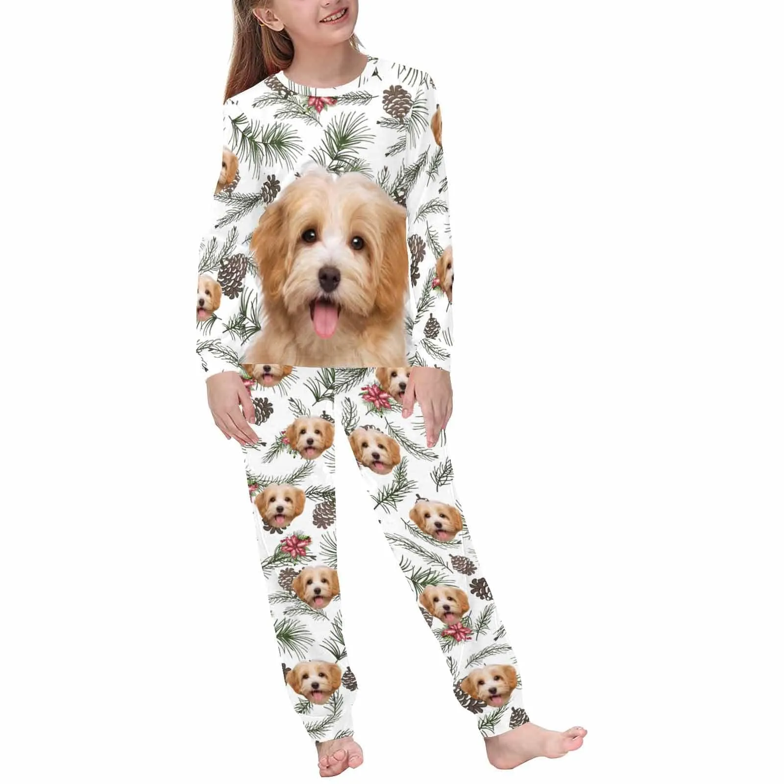 Custom Pet Big Face Pine Sleepwear Personalized Men Women's Long Pajama Set