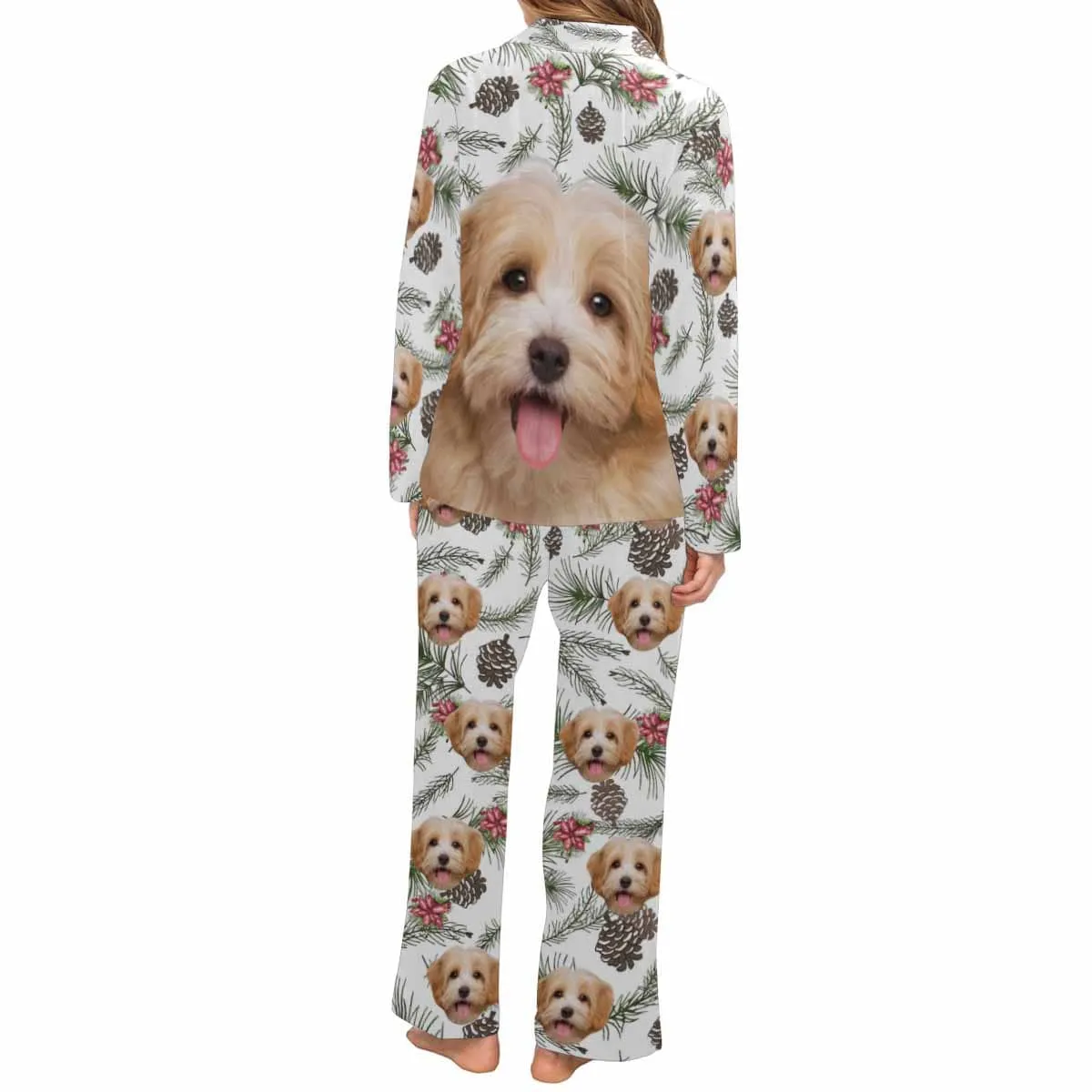 Custom Pet Big Face Pine Sleepwear Personalized Men Women's Long Pajama Set