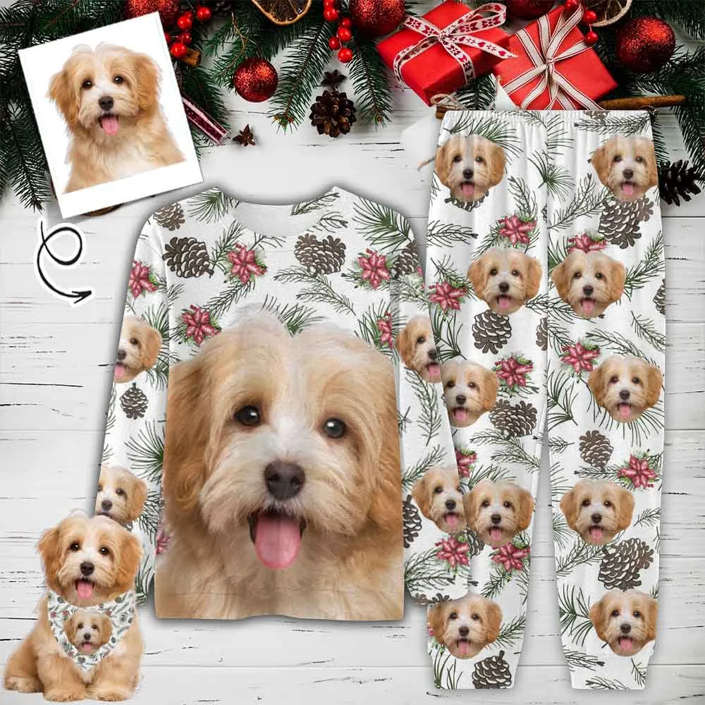 Custom Pet Big Face Pine Sleepwear Personalized Men Women's Long Pajama Set