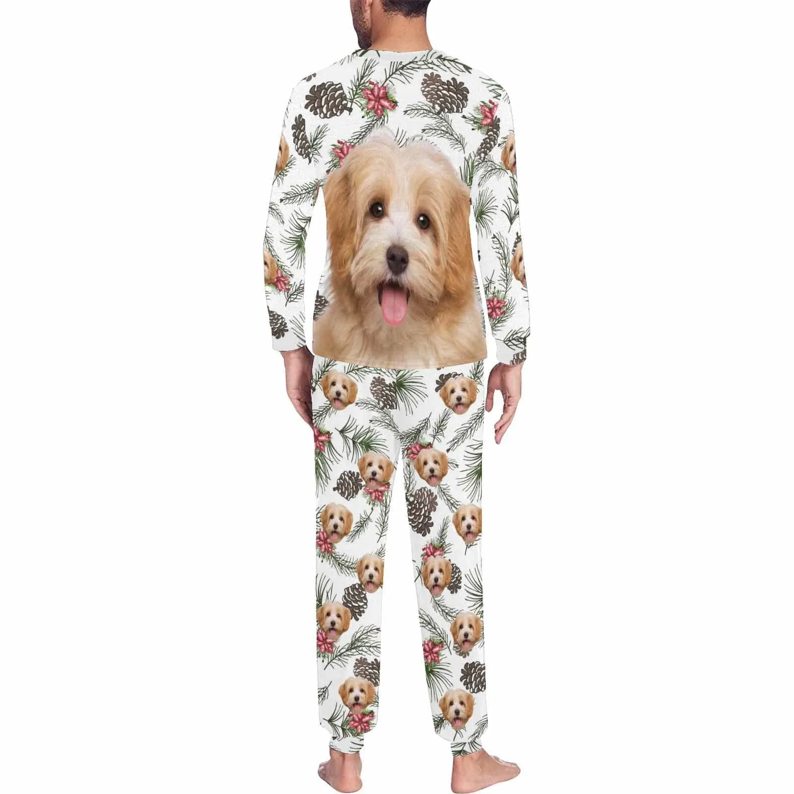 Custom Pet Big Face Pine Sleepwear Personalized Men Women's Long Pajama Set