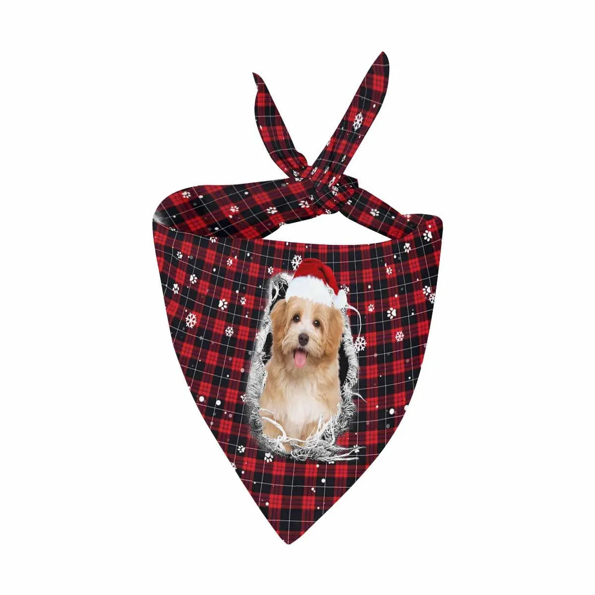 Custom Pet Big Face Red and Black Plaid Sleepwear Personalized Men Women's Long Pajama Set