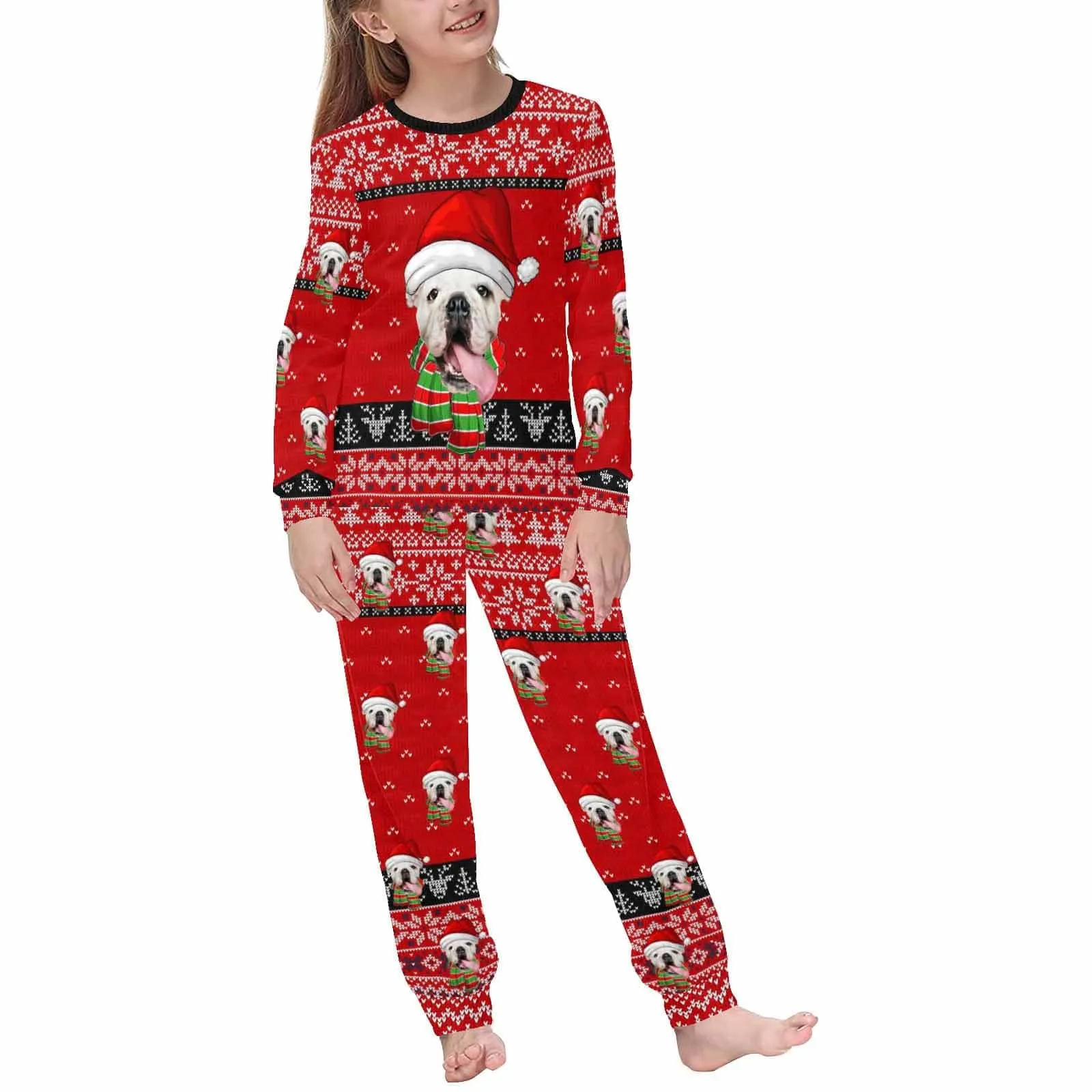 Custom Pet Big Face Sleepwear Personalized Family Matching Long Sleeve Pajama Set