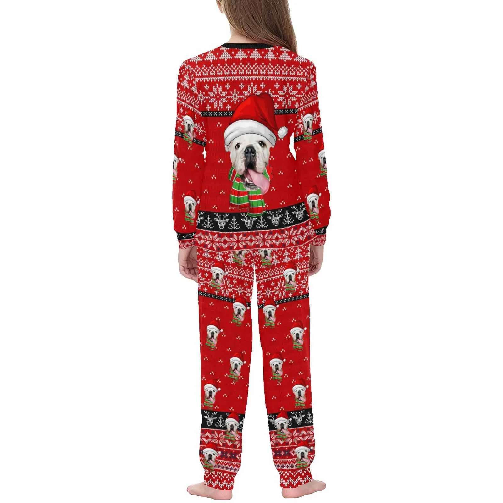 Custom Pet Big Face Sleepwear Personalized Family Matching Long Sleeve Pajama Set