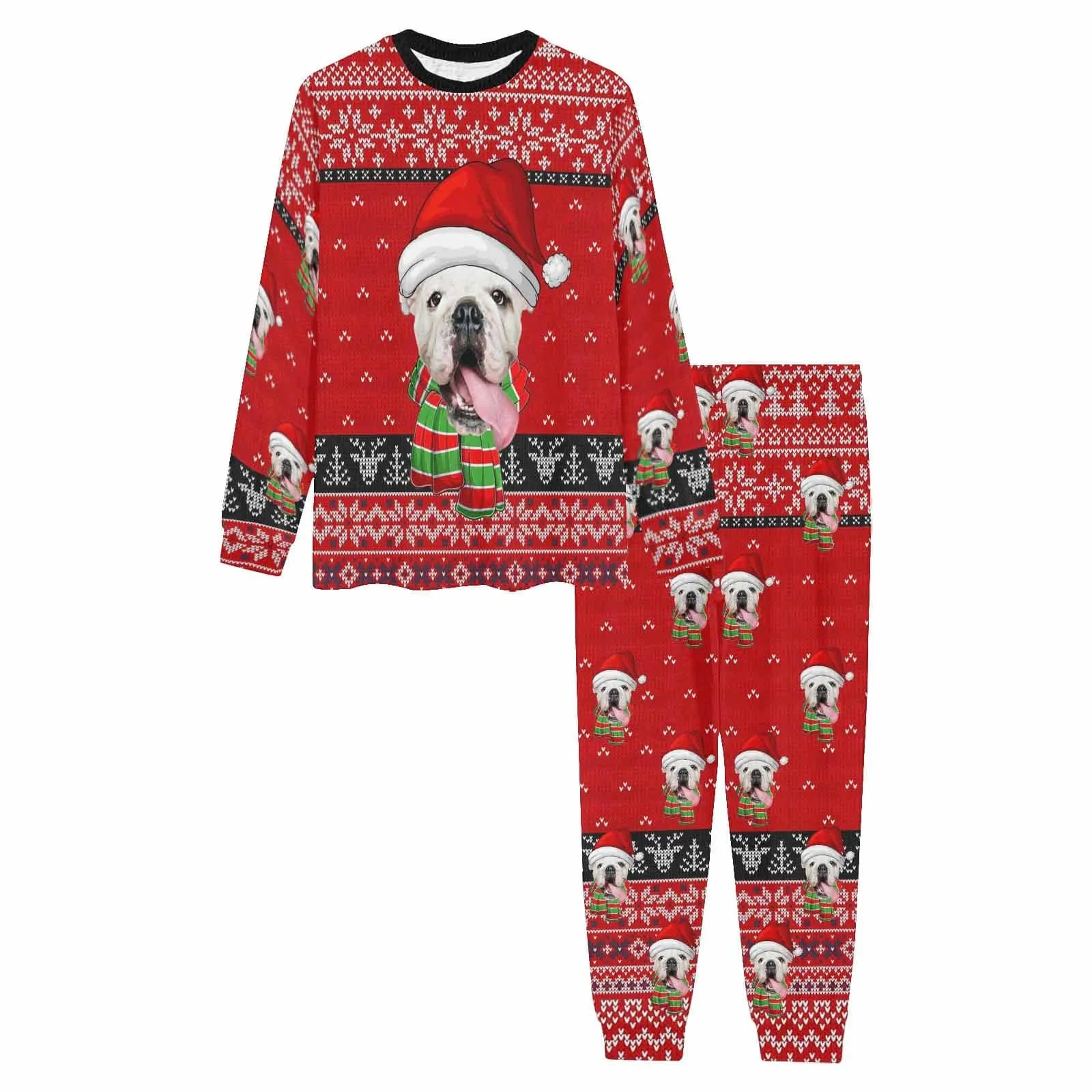 Custom Pet Big Face Sleepwear Personalized Family Matching Long Sleeve Pajama Set