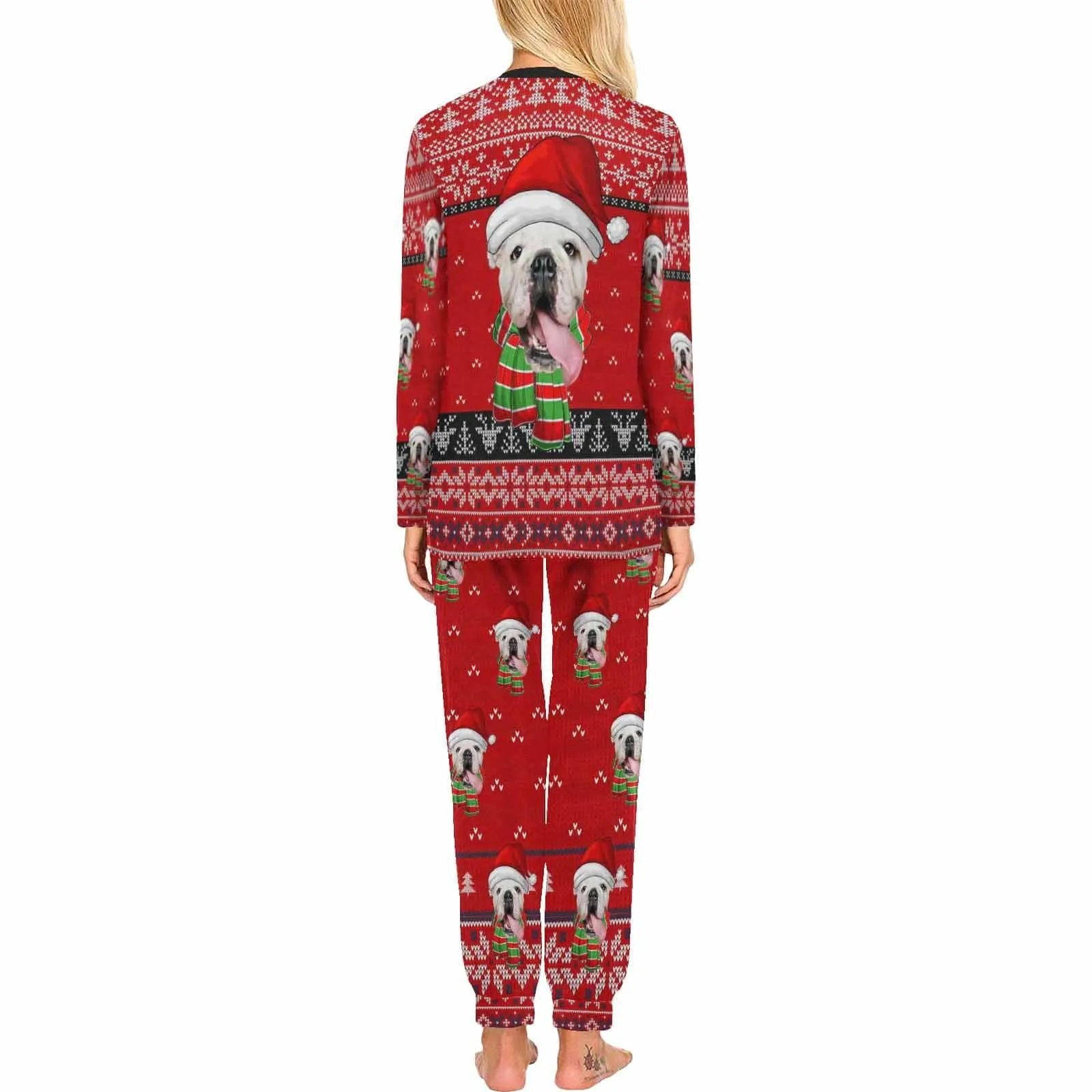 Custom Pet Big Face Sleepwear Personalized Family Matching Long Sleeve Pajama Set