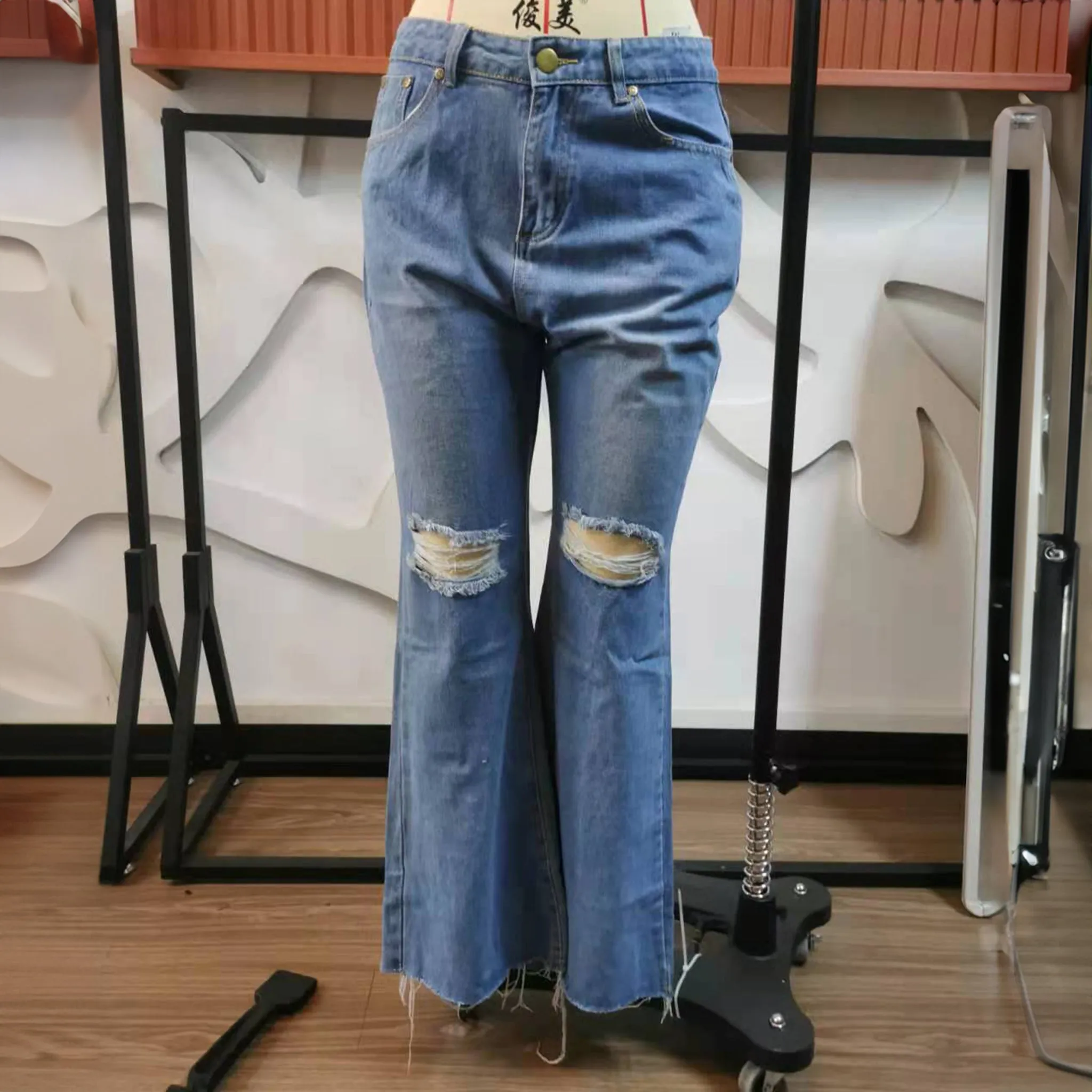 Dark Blue torn boot-cut women jeans