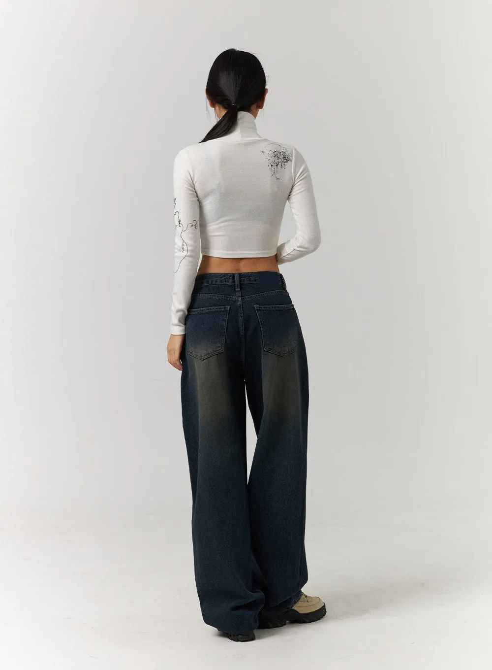 Dark Washed Wide Leg Jeans CD329