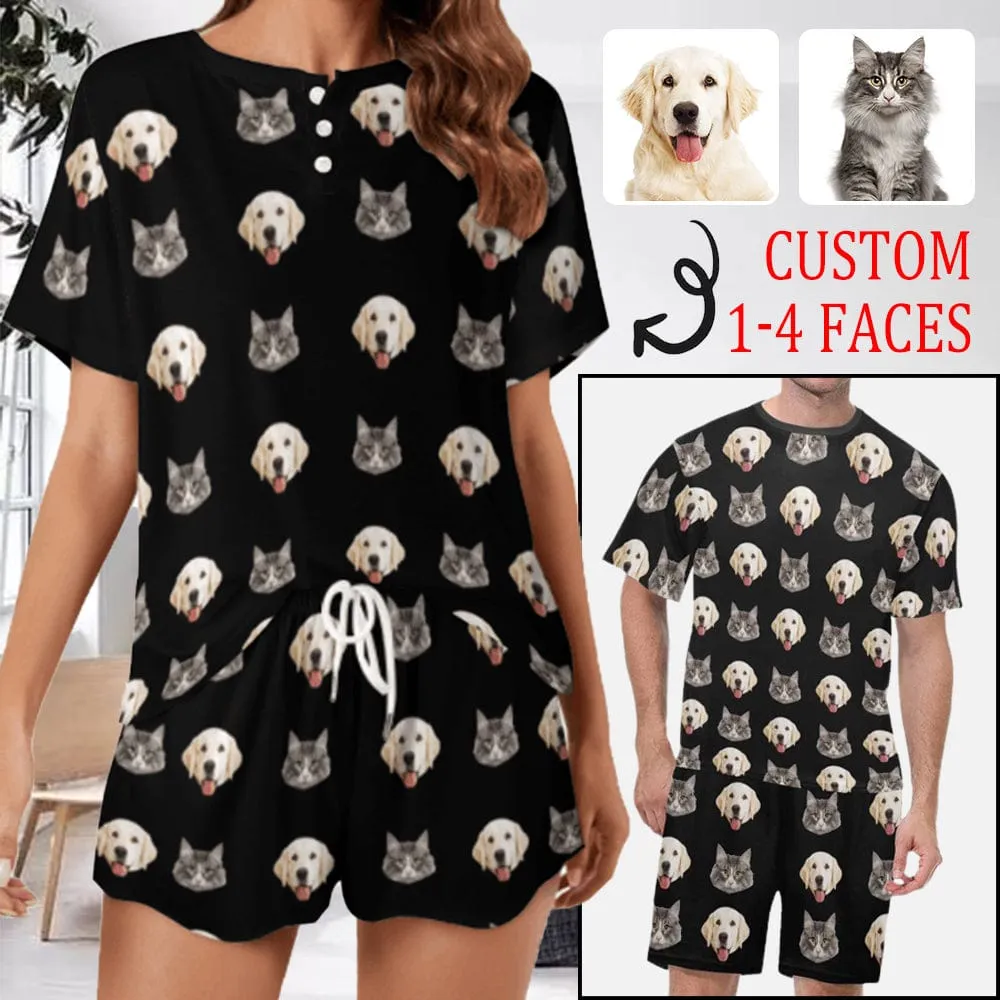 【Discount - limited time】Custom Face Cute Pet Pajama Set Women's Short Sleeve Top and Shorts Loungewear Athletic Tracksuits