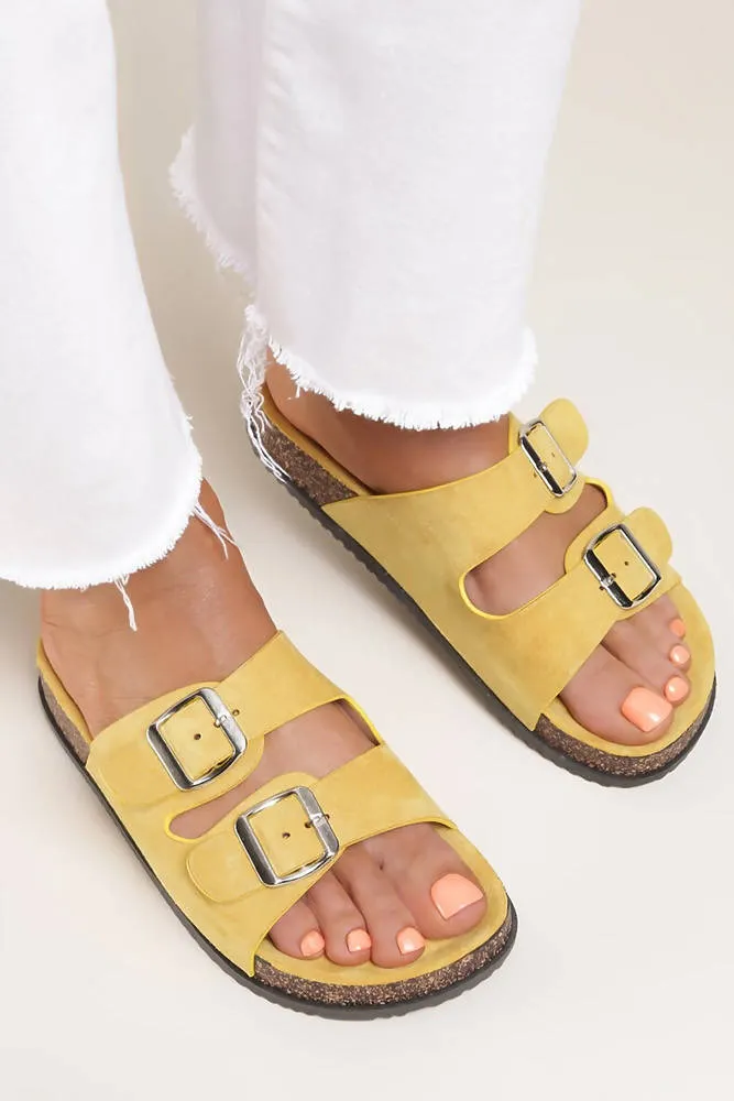 Stylish Double Buckle Suedette Footbed Sandals for Ultimate Comfort