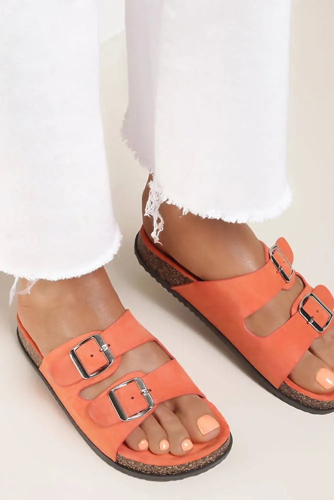 Stylish Double Buckle Suedette Footbed Sandals for Ultimate Comfort