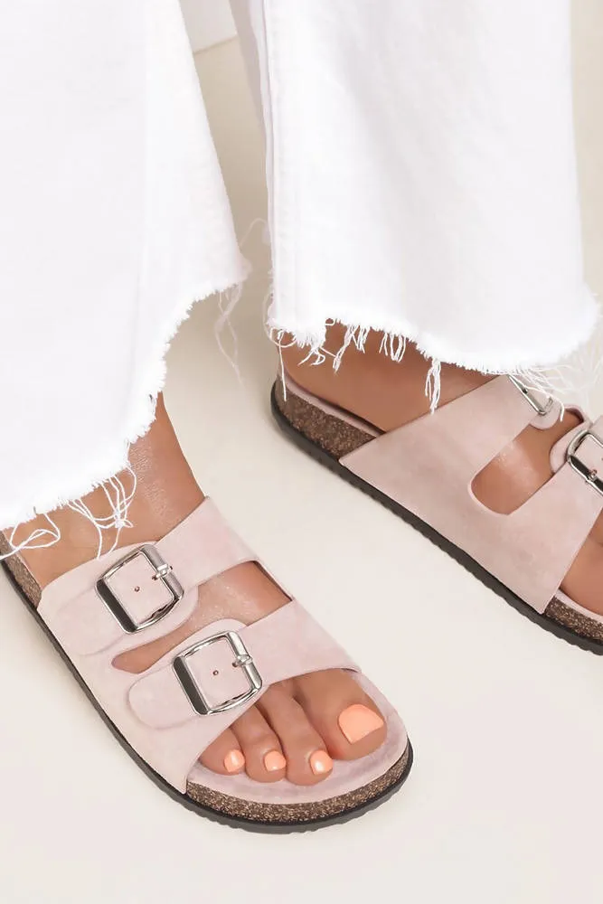 Stylish Double Buckle Suedette Footbed Sandals for Ultimate Comfort