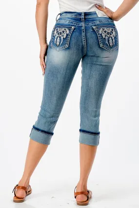 Dream Catcher Embellishment Mid Rise Capri