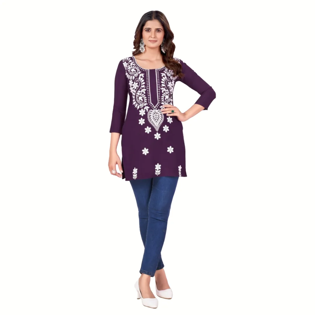 Fancy Chikankari Embroidery Women's Short Top