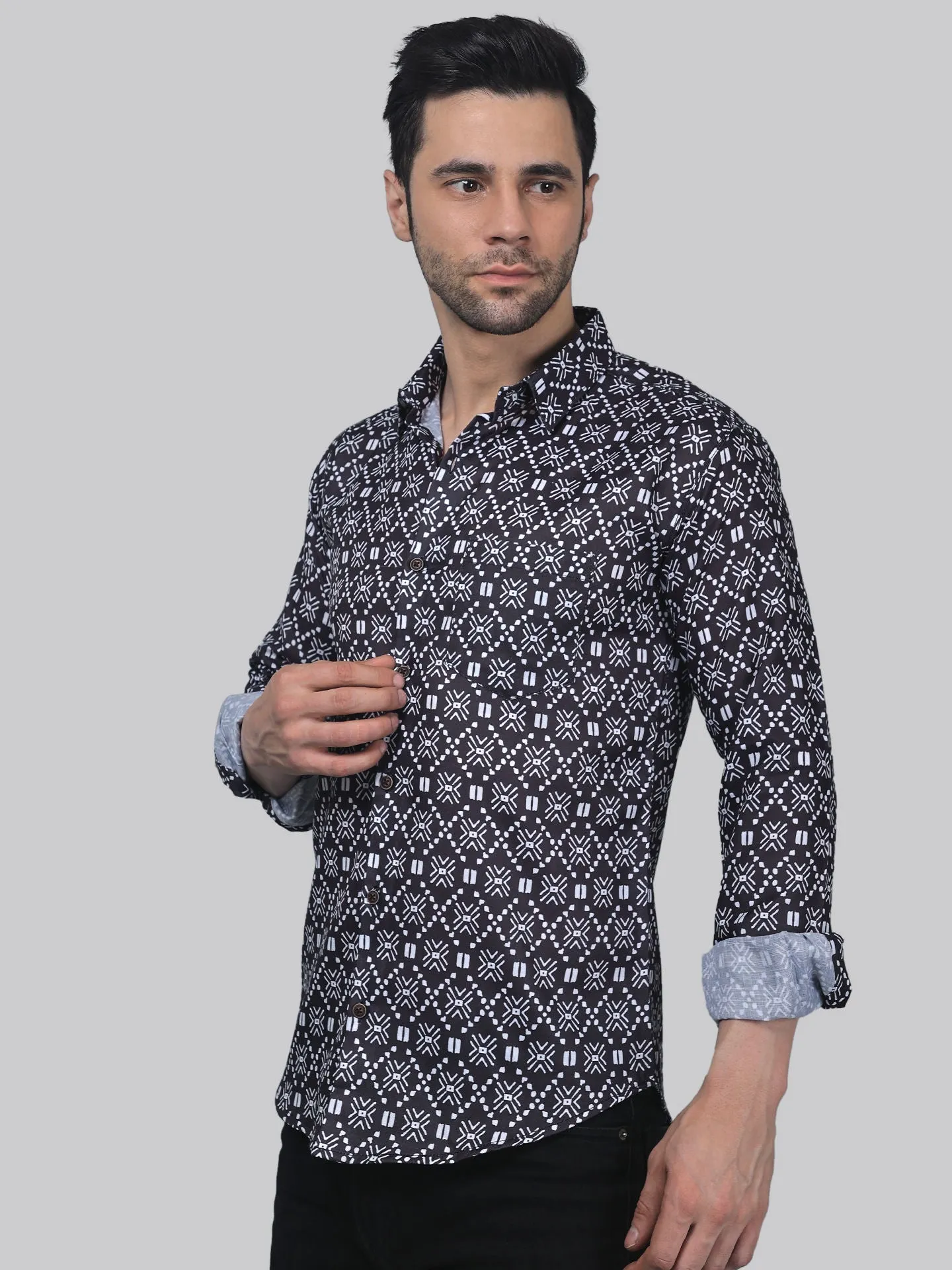 Floral Frenzy Men's Printed Full Sleeve Cotton  Button-Up Shirt For Men