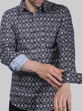 Floral Frenzy Men's Printed Full Sleeve Cotton  Button-Up Shirt For Men