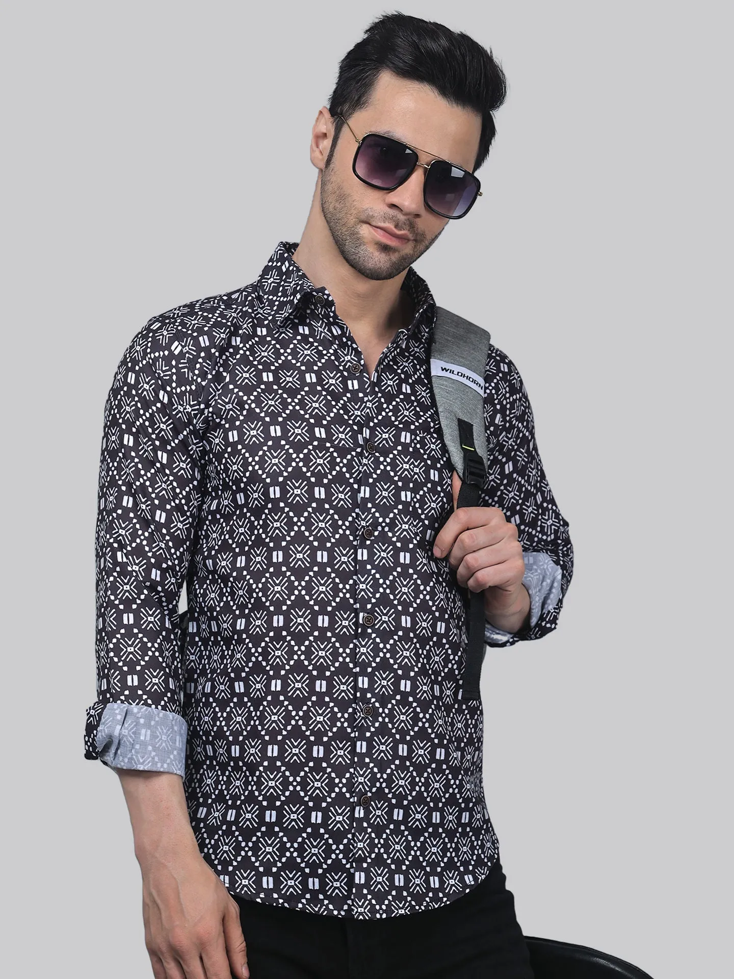 Floral Frenzy Men's Printed Full Sleeve Cotton  Button-Up Shirt For Men