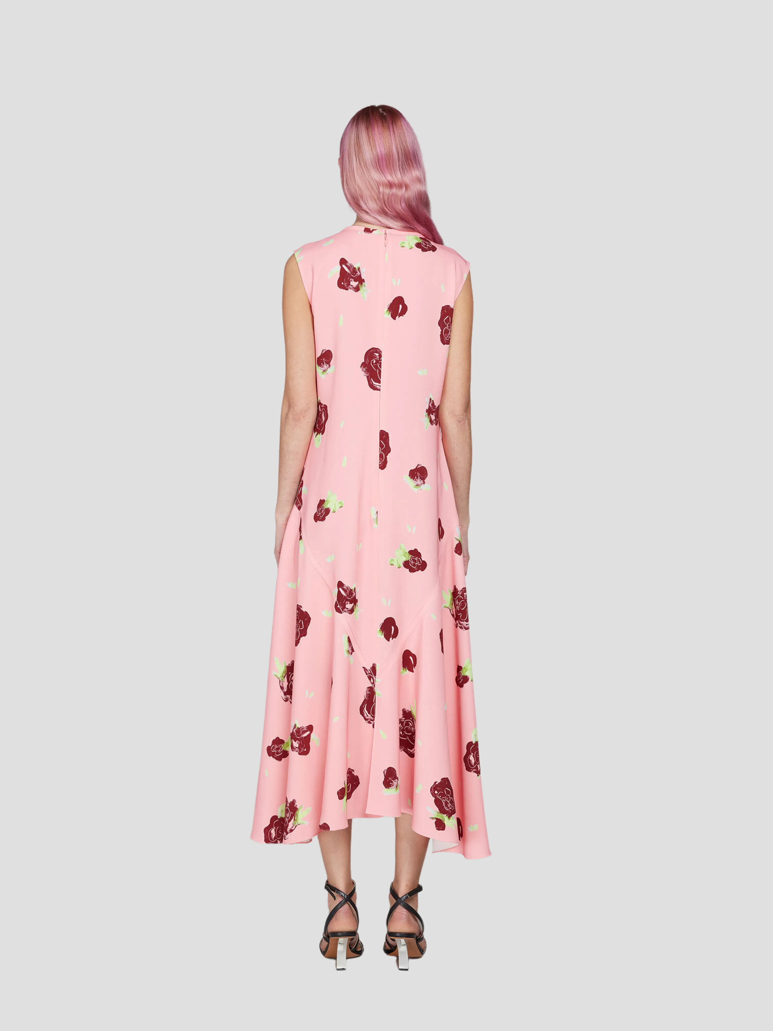 Floral Midi Dress in Pink/Red