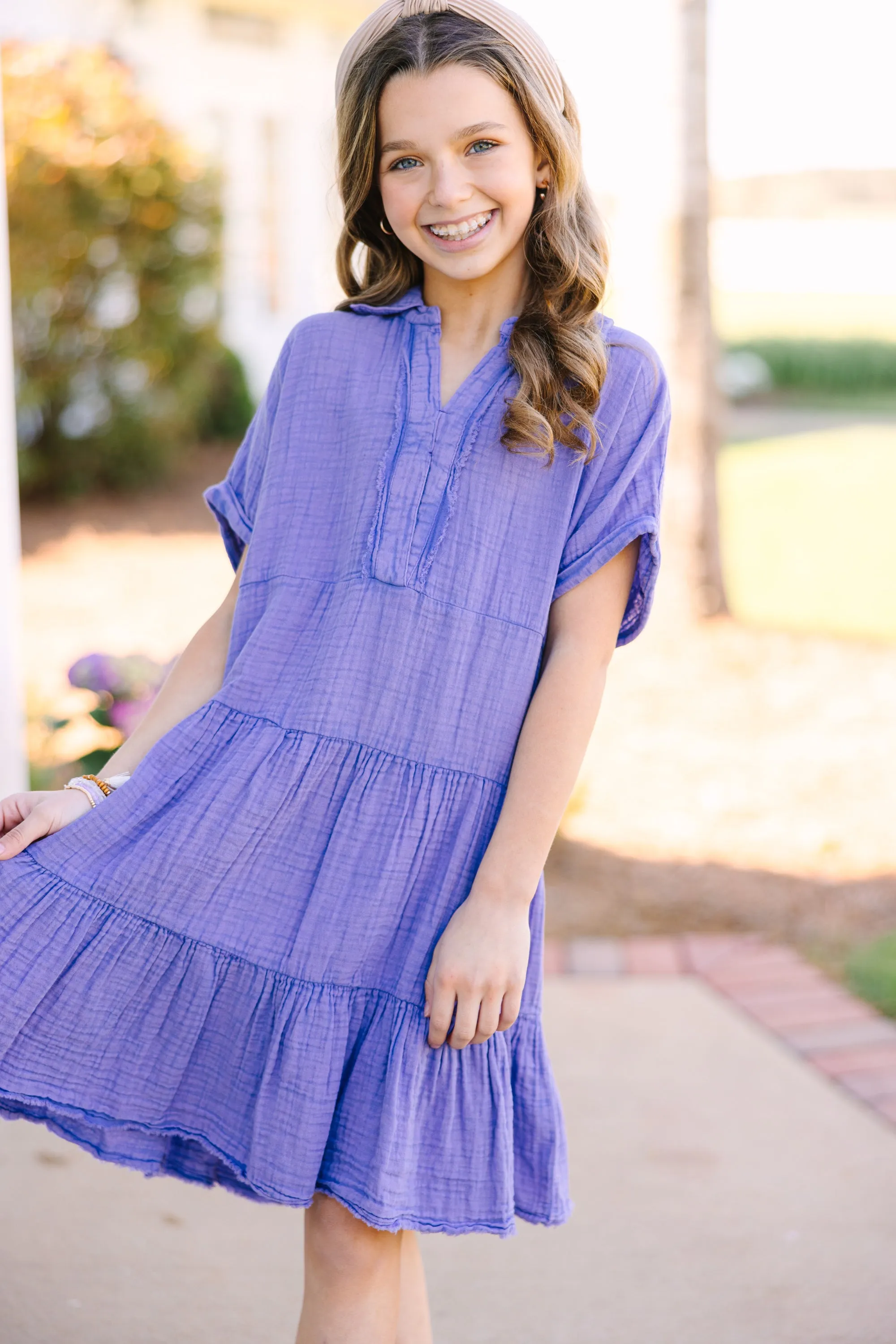 Girls: All For You Purple Tiered Cotton Dress