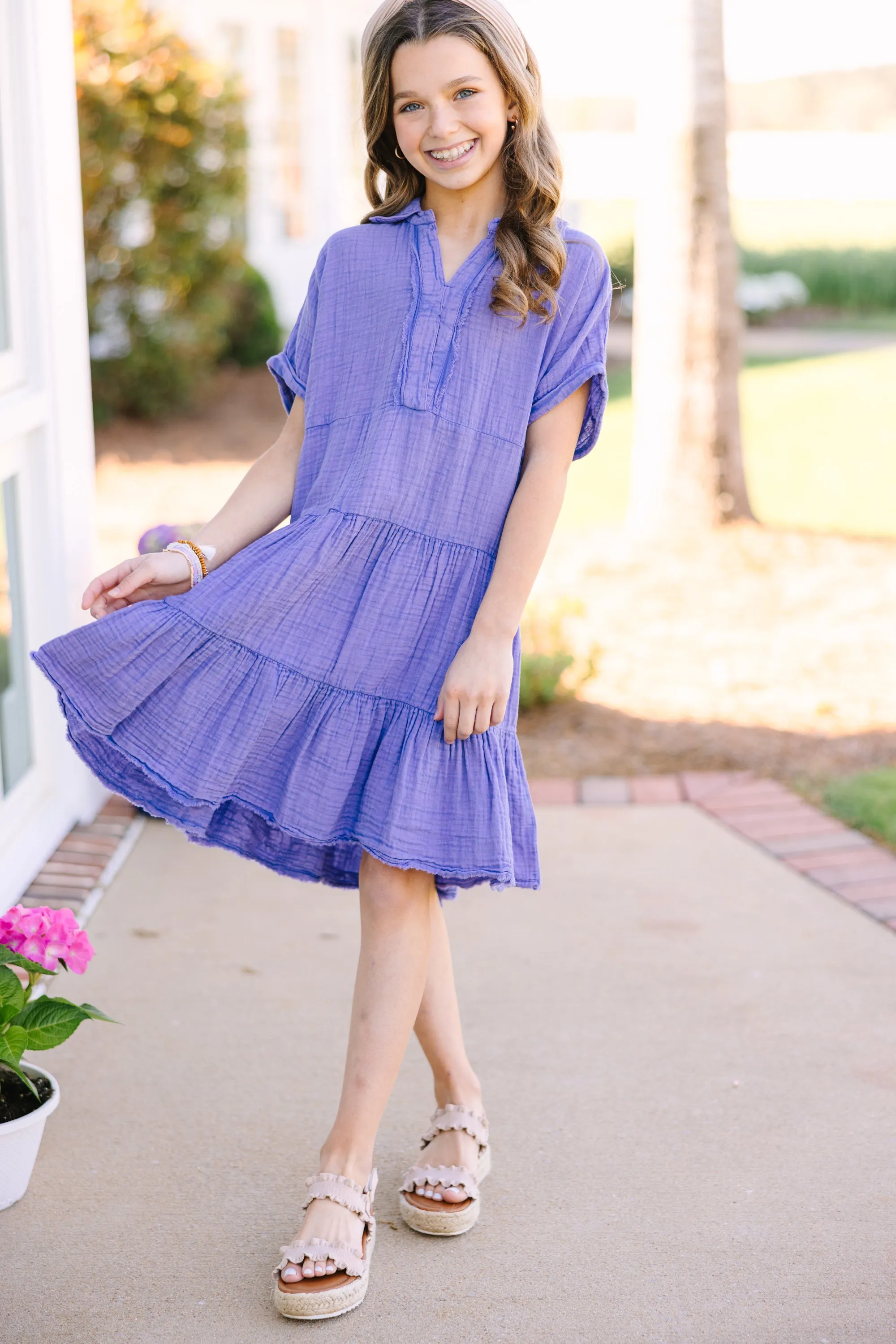 Girls: All For You Purple Tiered Cotton Dress